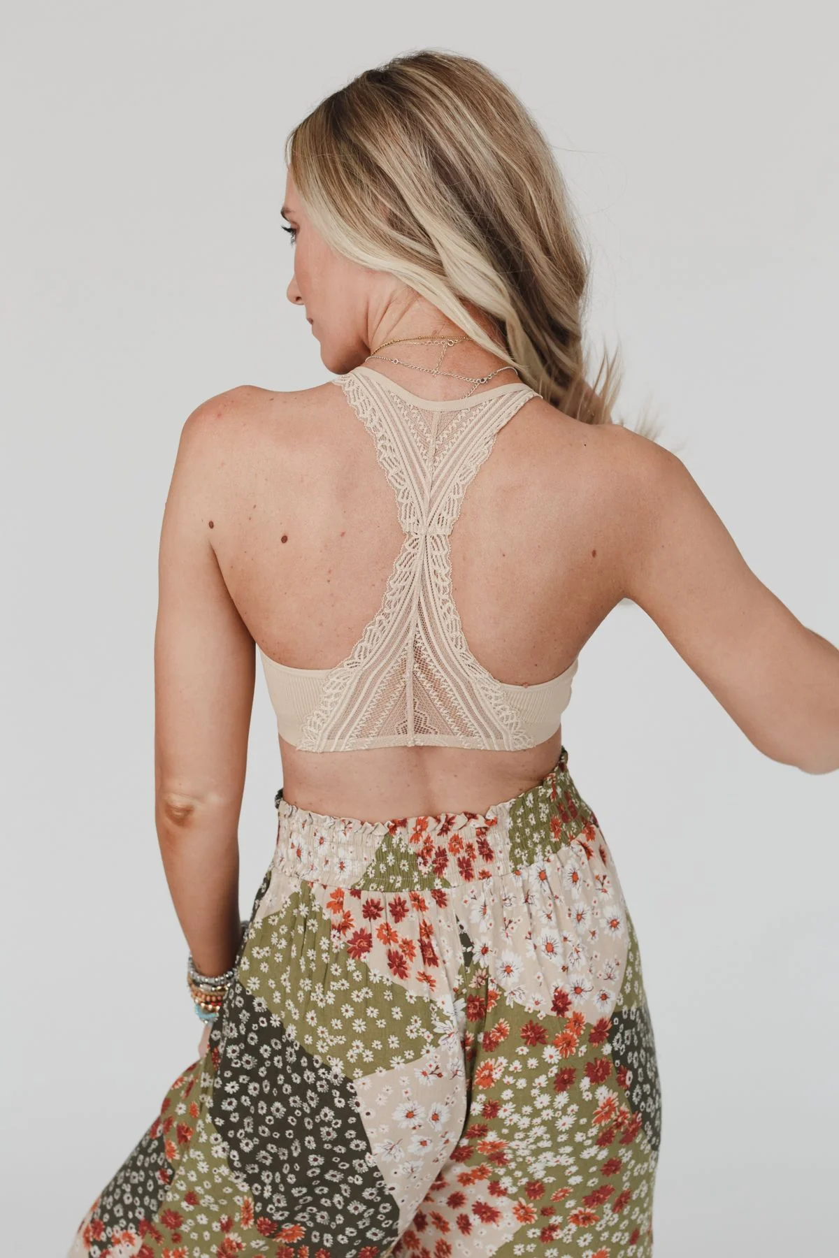 Evermore Seamless Lace Racerback Bralette - Beige - Image 5