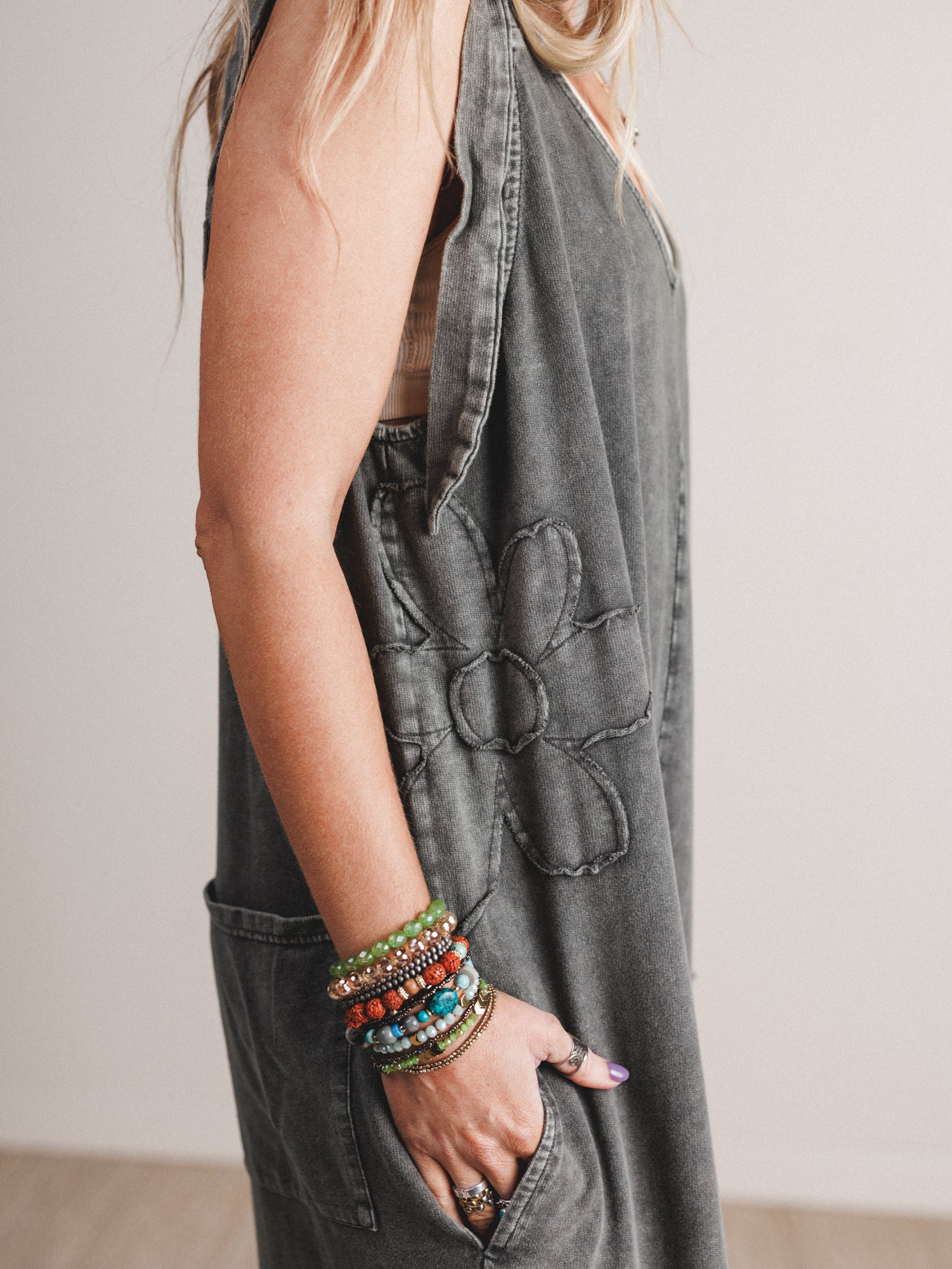 Everyday Magic Flower Patch Jumpsuit - Ash - Image 2