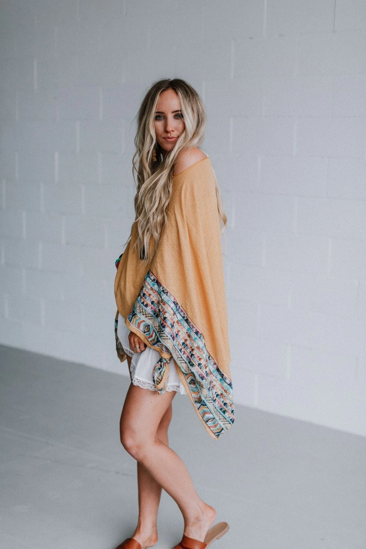 Fallon Embroidered Sleeve Poncho - Mustard - Image 3