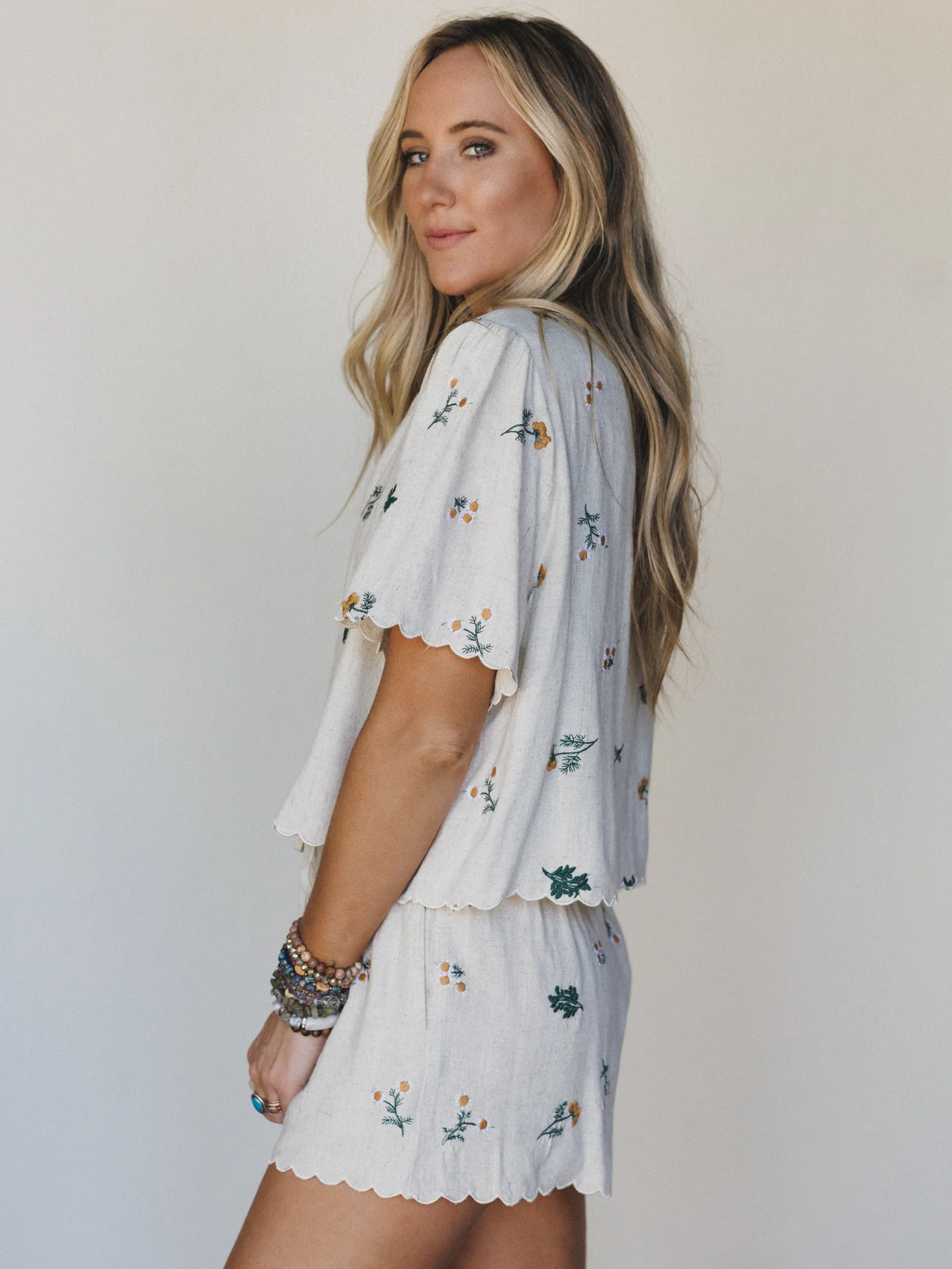 Fleur Amore Embroidered Tie Front Top - Oatmeal - Image 4