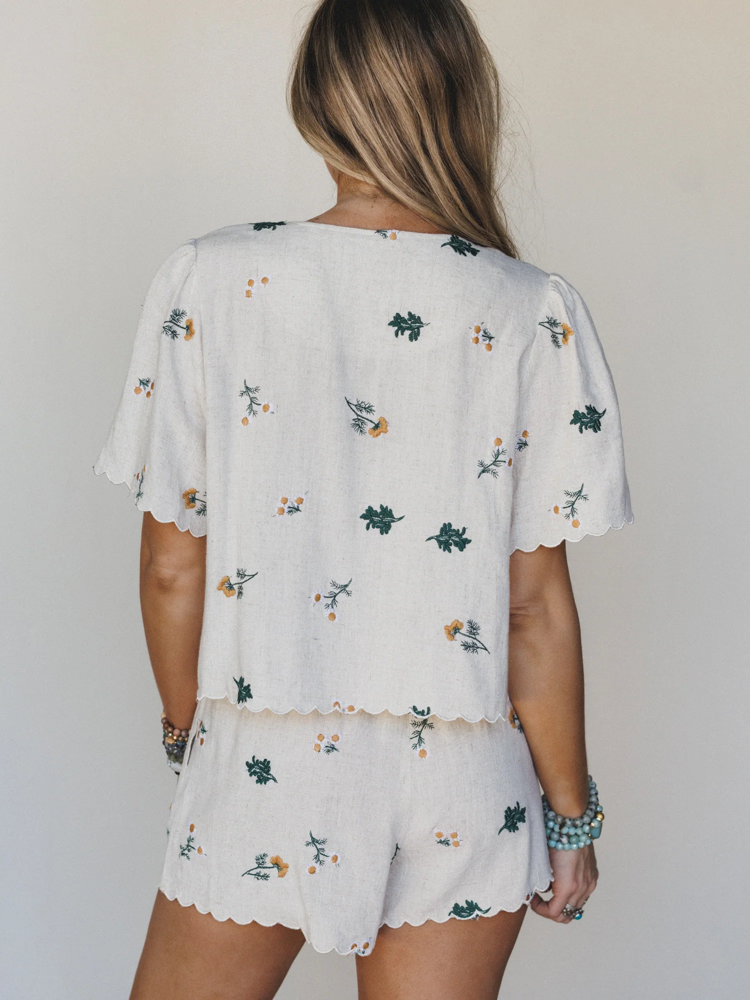 Fleur Amore Embroidered Tie Front Top - Oatmeal - Image 5