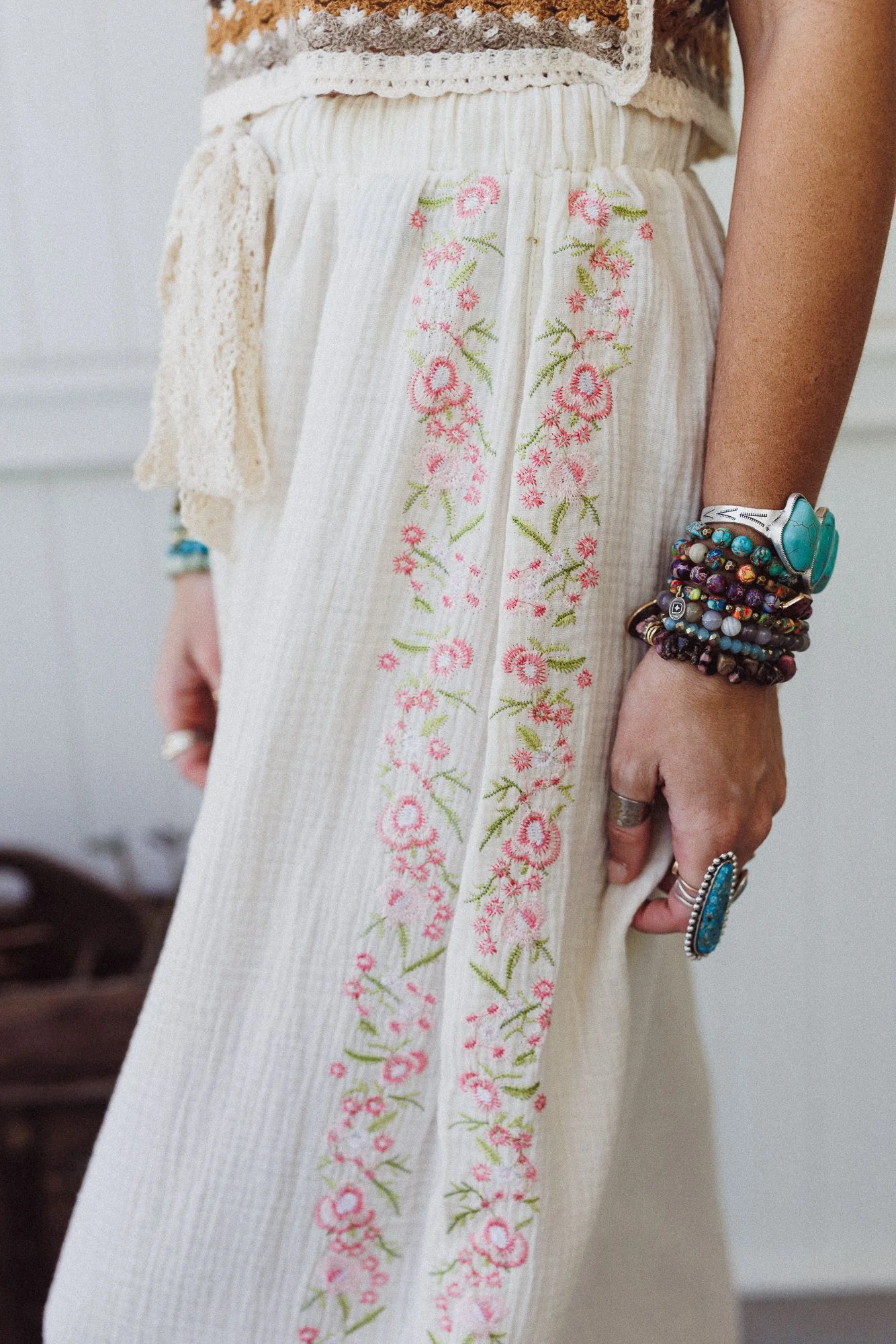 Floral Drift Embroidered Pants - Natural - Image 6