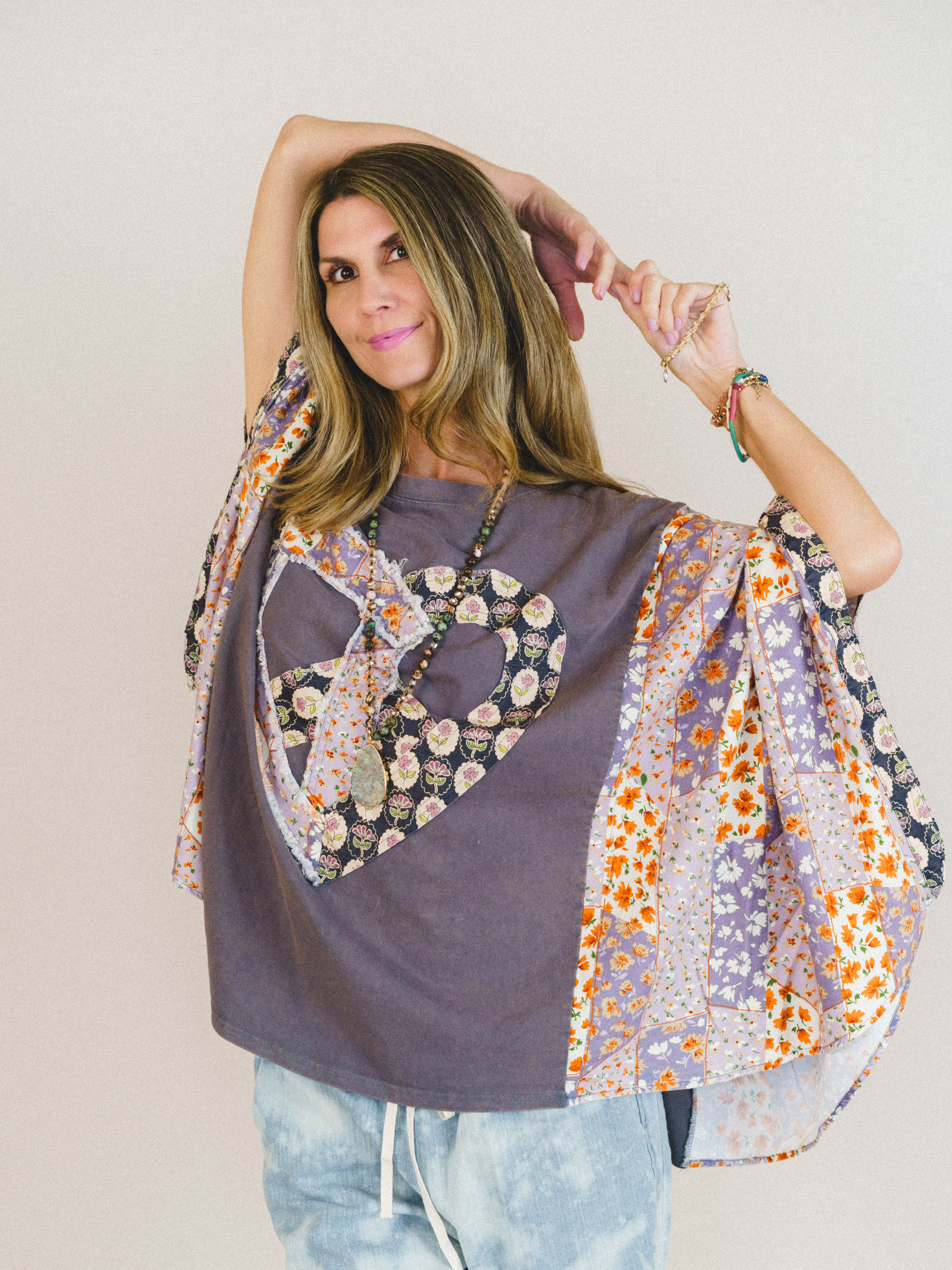 Floral Love Poncho - Slate