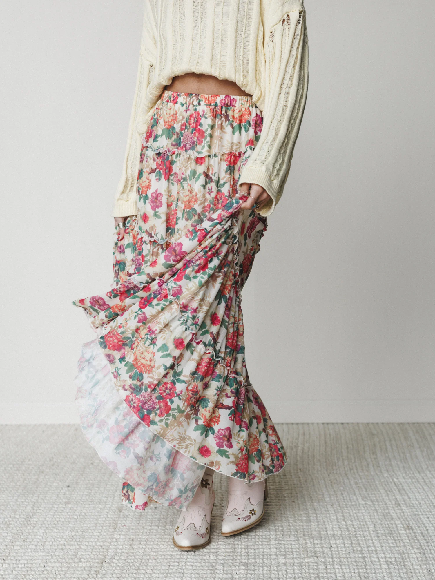 Floral Maiden Maxi Skirt - Cream Pink - Image 4