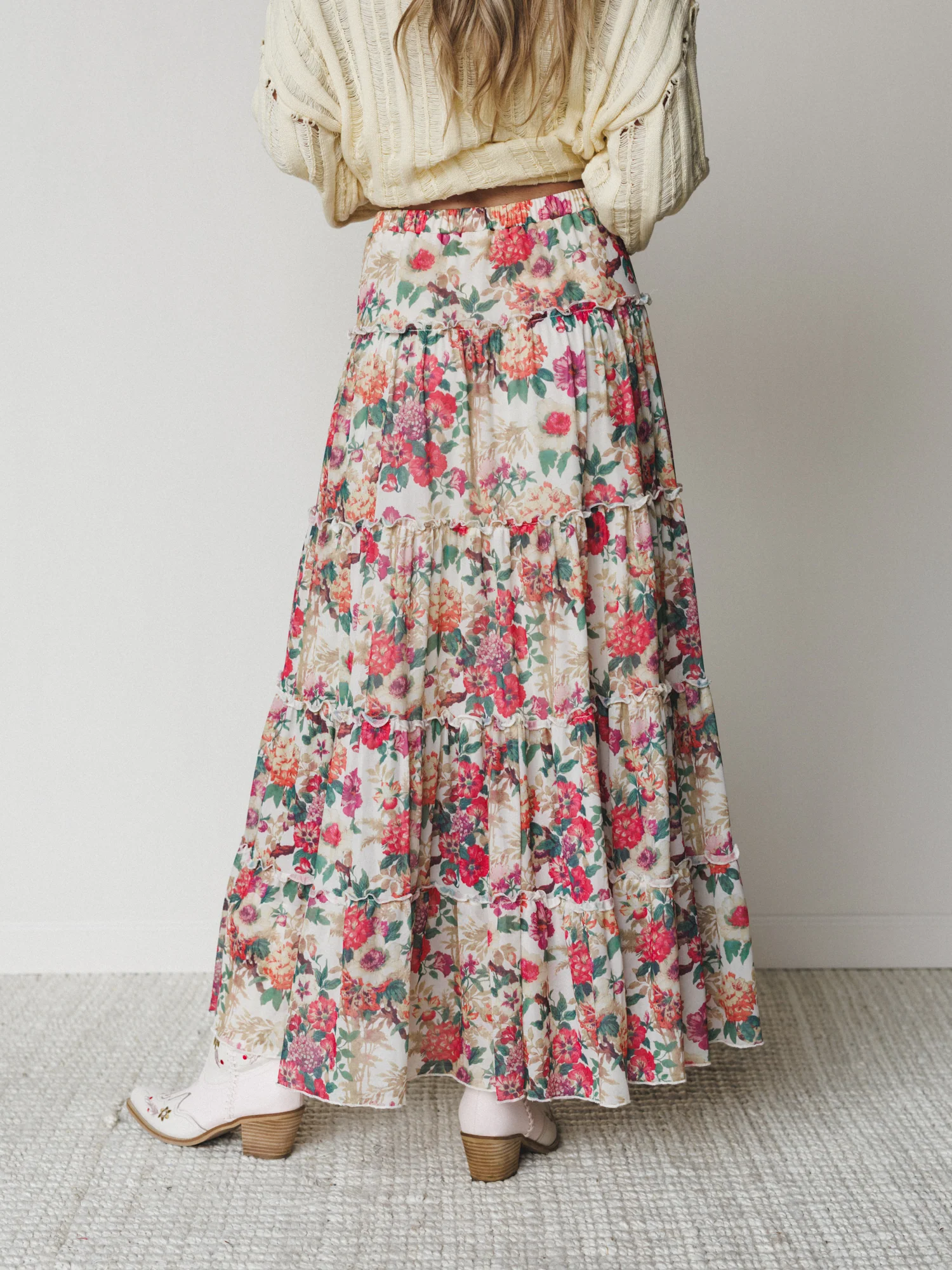 Floral Maiden Maxi Skirt - Cream Pink - Image 6