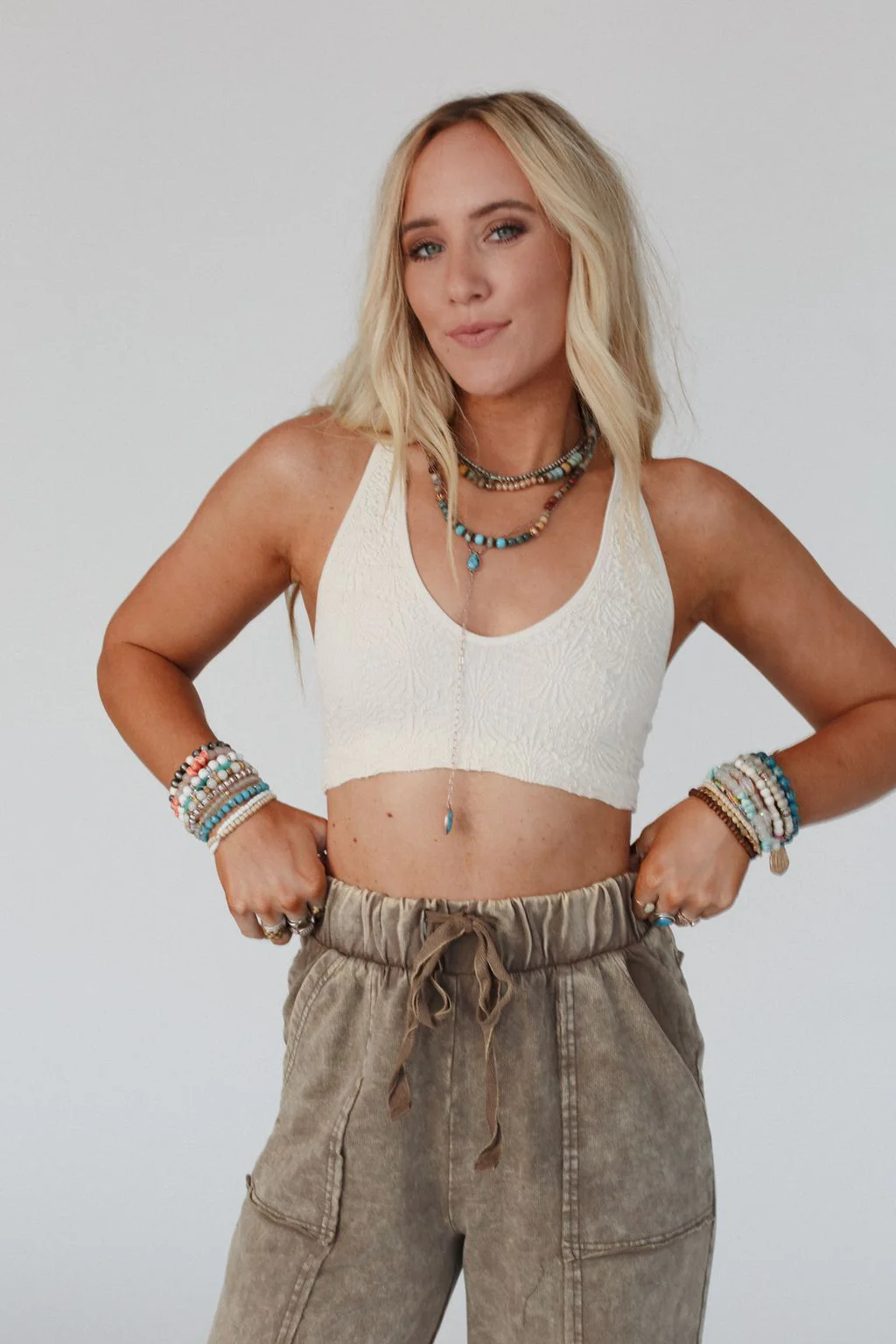 Floral Scoop Neck Bralette - Ivory - Image 4