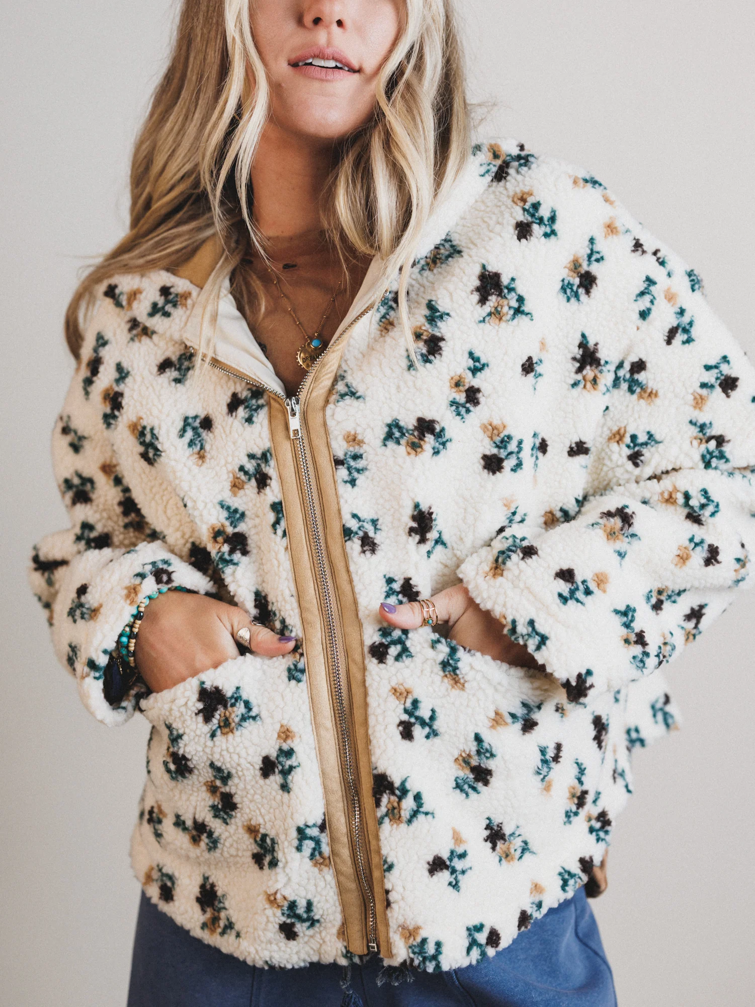 Floral Solstice Fleece Jacket - Cream - Image 5