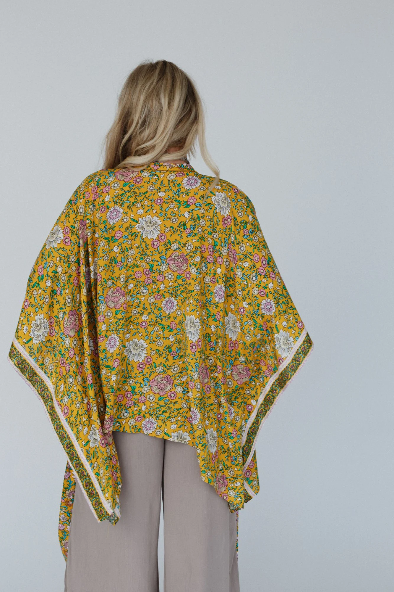 Flower Daze Front Tie Kimono - Mustard - Image 3