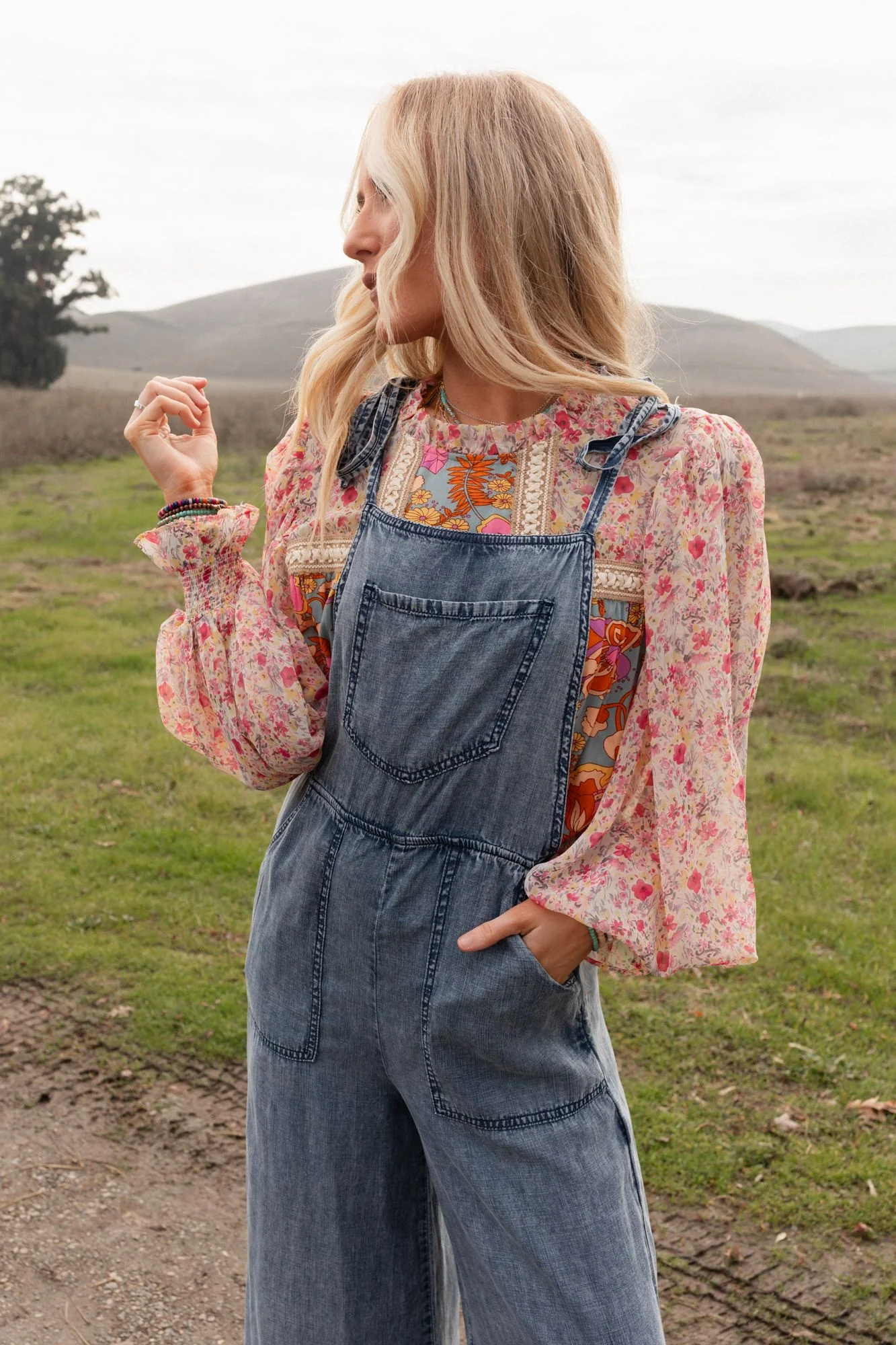 Flower Frenzy Bubble Sleeve Top - Sage Multi - Image 3