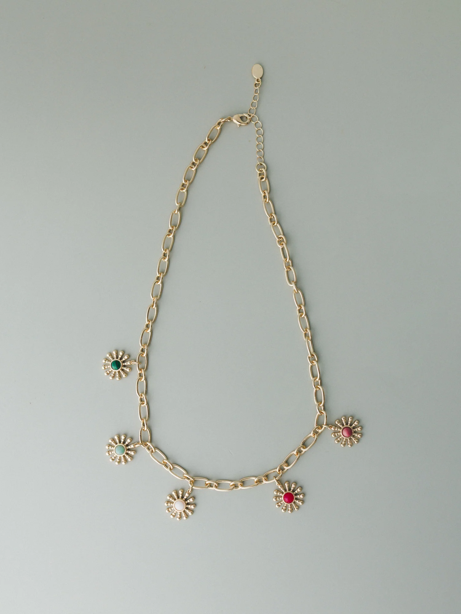 Flower Gem Charm Necklace - Multi - Image 2