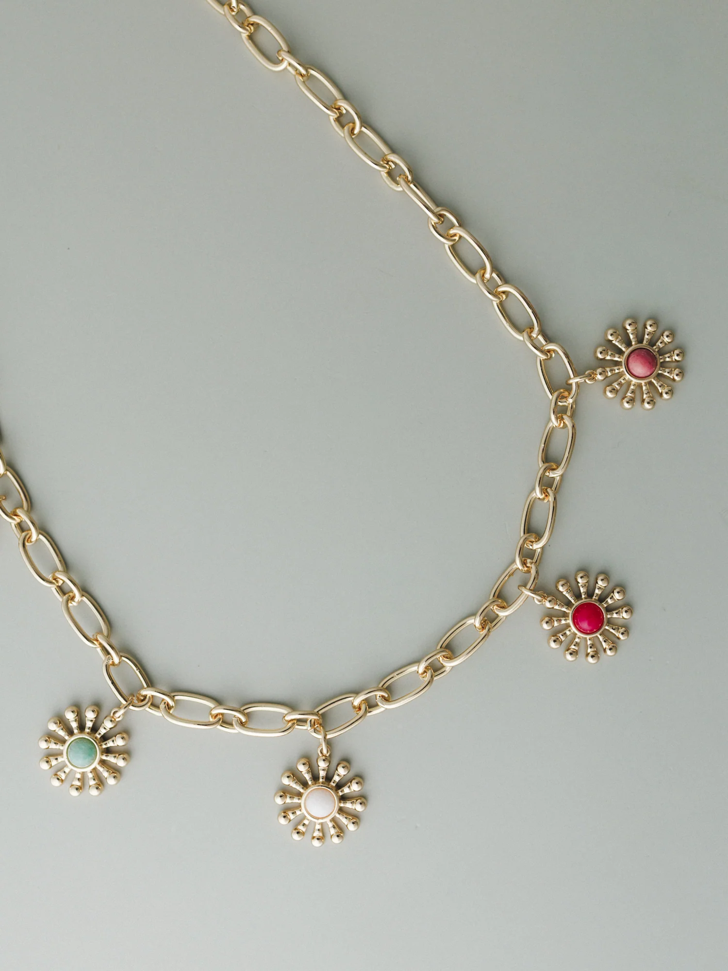 Flower Gem Charm Necklace - Multi - Image 3