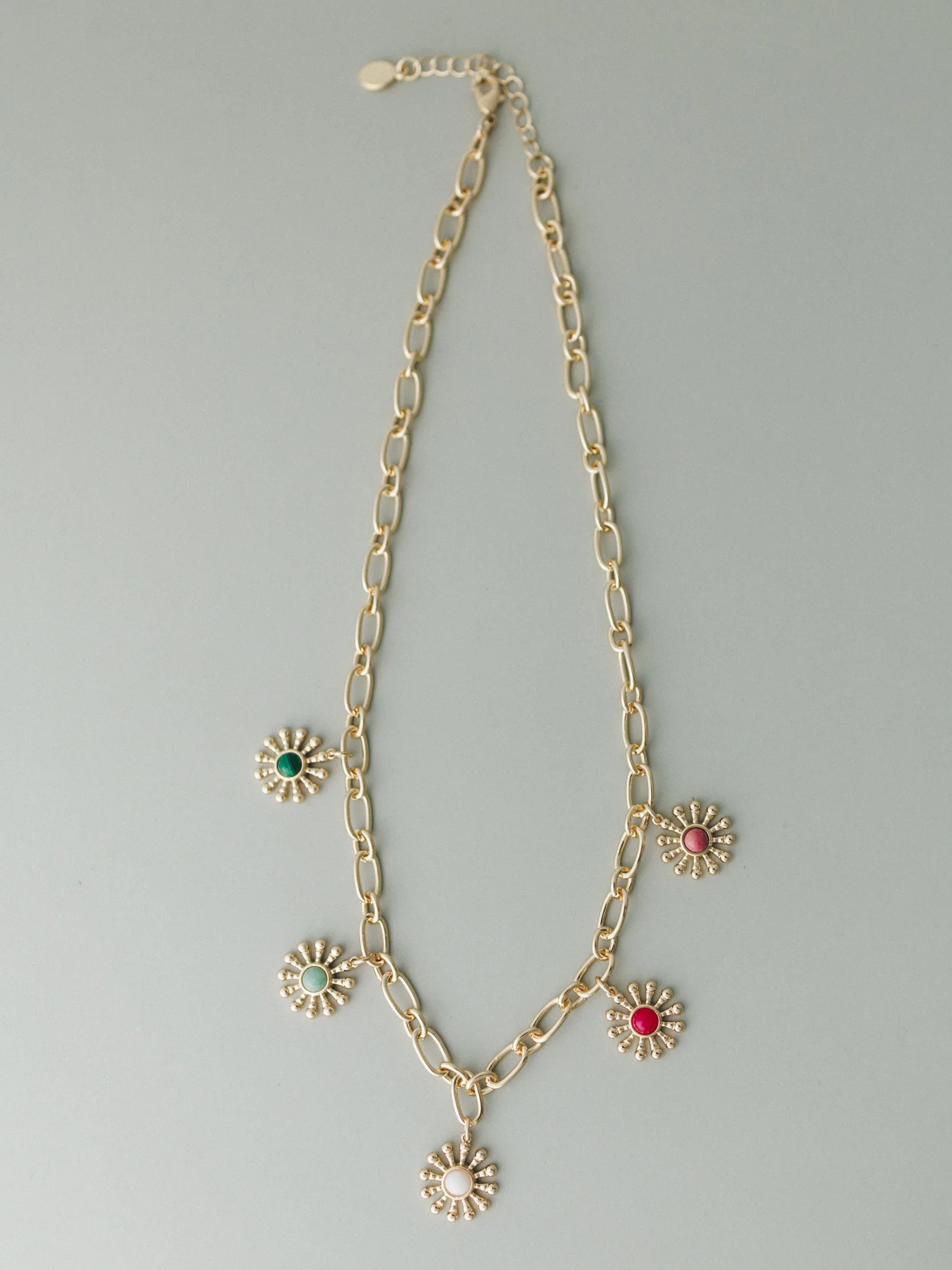 Flower Gem Charm Necklace - Multi