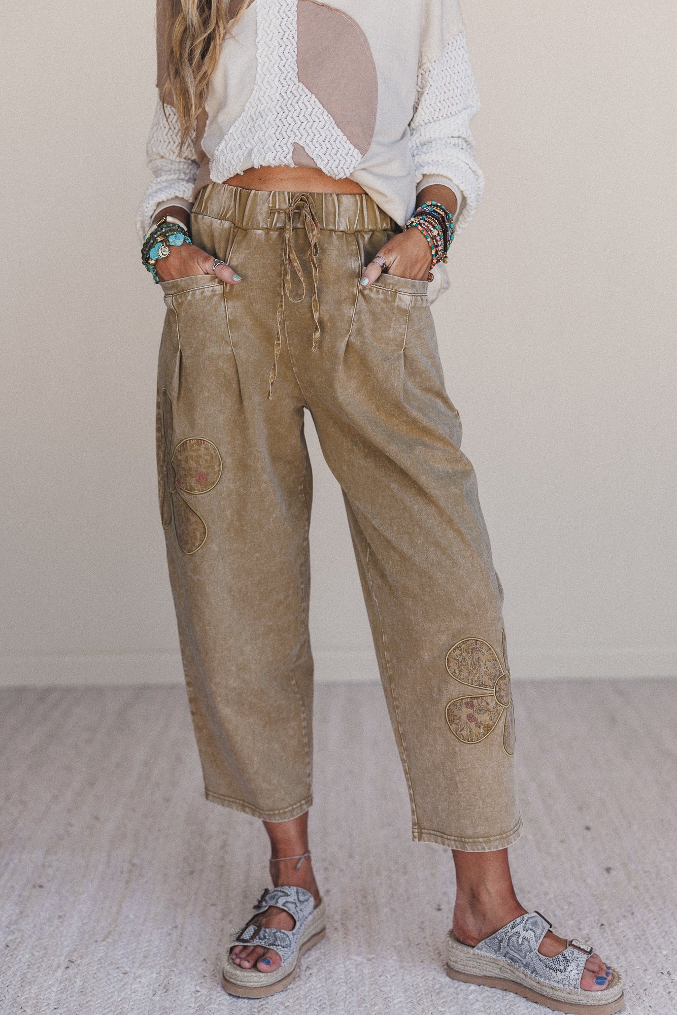Flower Grove Barrel Pants - Olive - Pre Order
