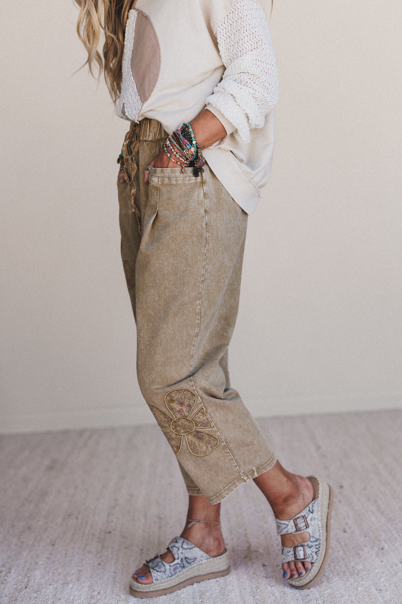 Flower Grove Barrel Pants - Olive - Pre Order - Image 2