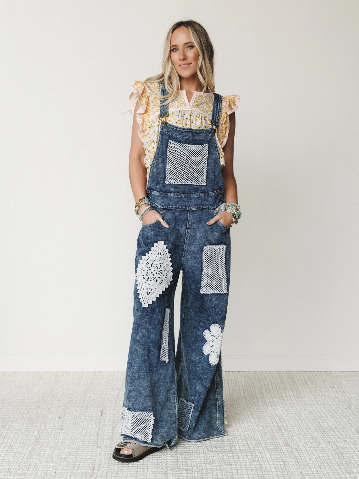 Flower Patch Overalls - Indigo - Image 2
