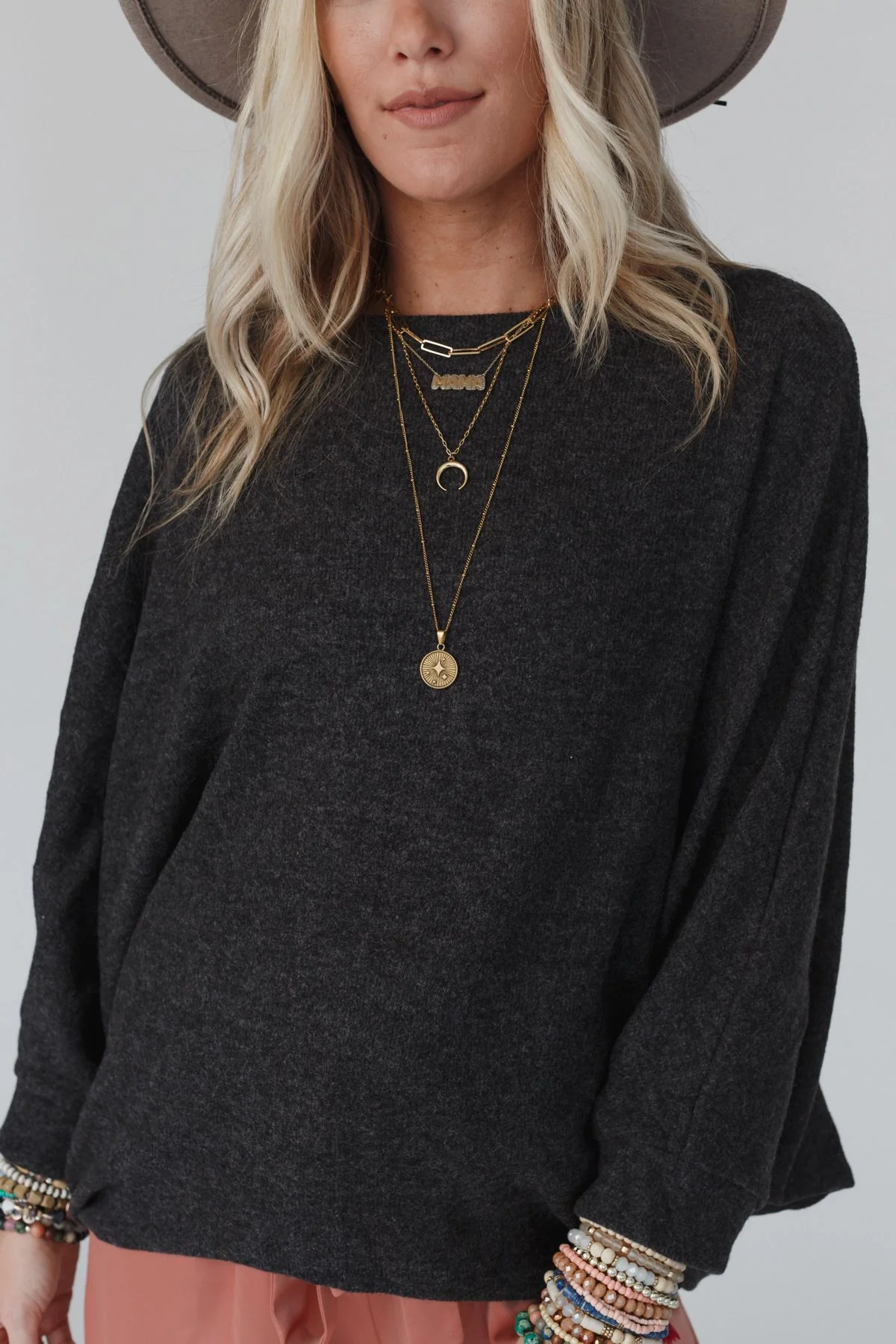 The Nest Fly With Me Batwing Sleeve Knit Sweater - Charcoal - Image 3