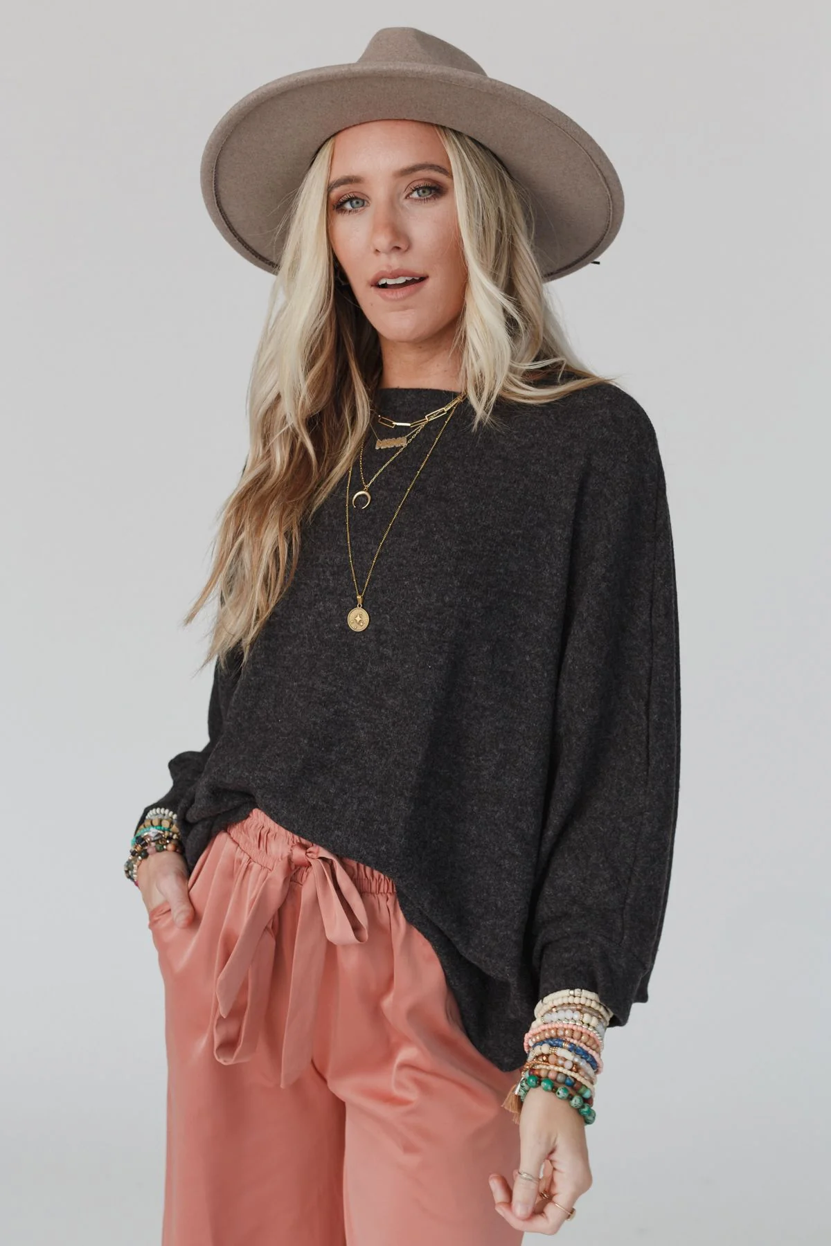 The Nest Fly With Me Batwing Sleeve Knit Sweater - Charcoal - Image 5