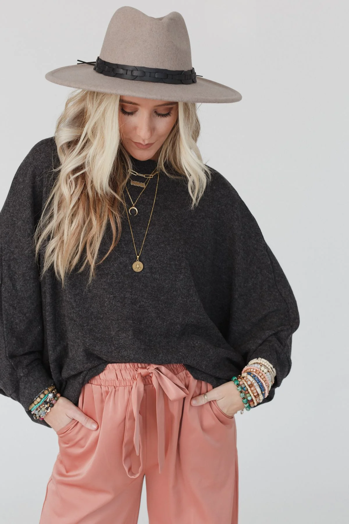 The Nest Fly With Me Batwing Sleeve Knit Sweater - Charcoal - Image 6