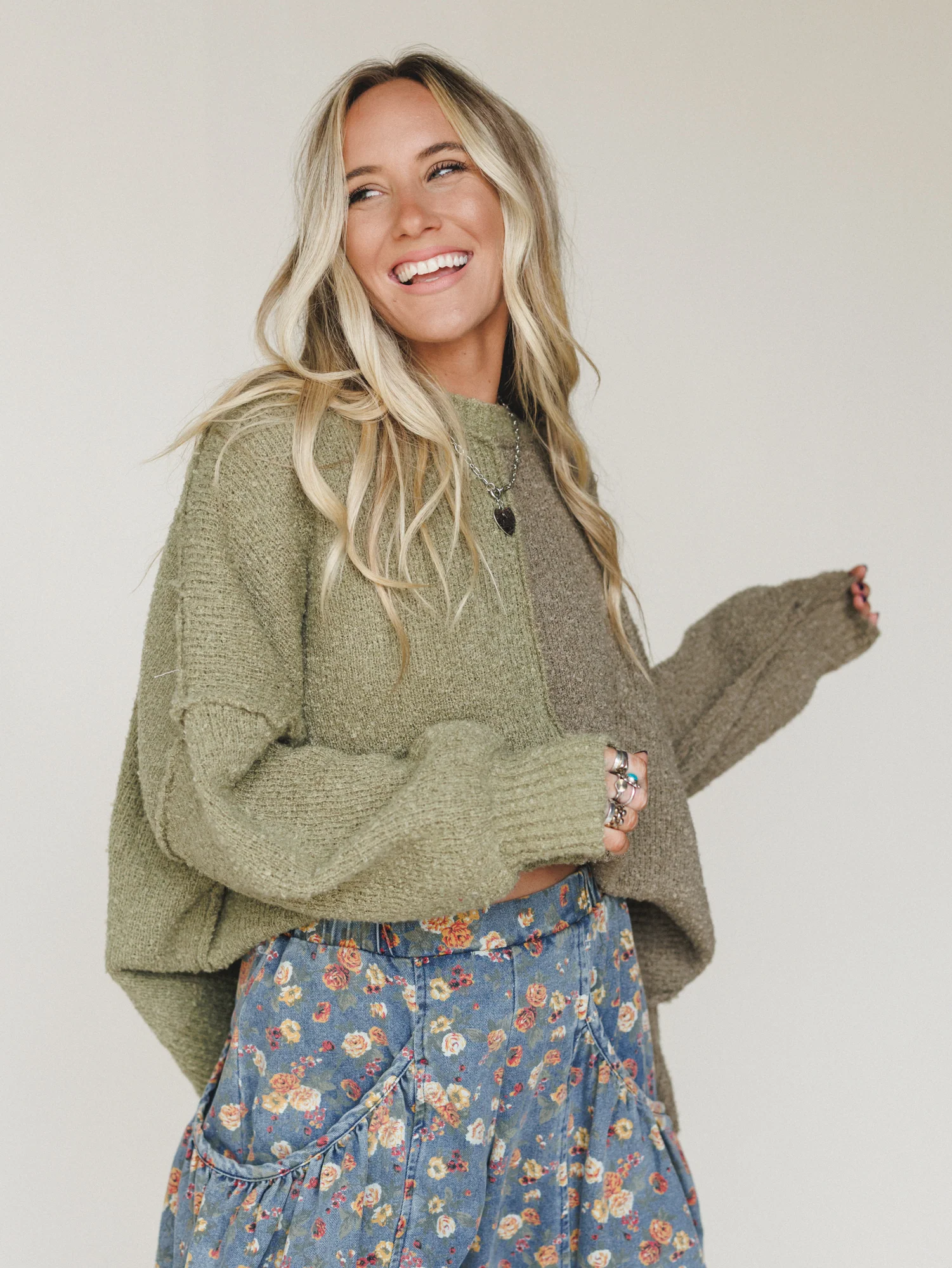 Folk Tale Color Block Sweater - Olive - Image 2