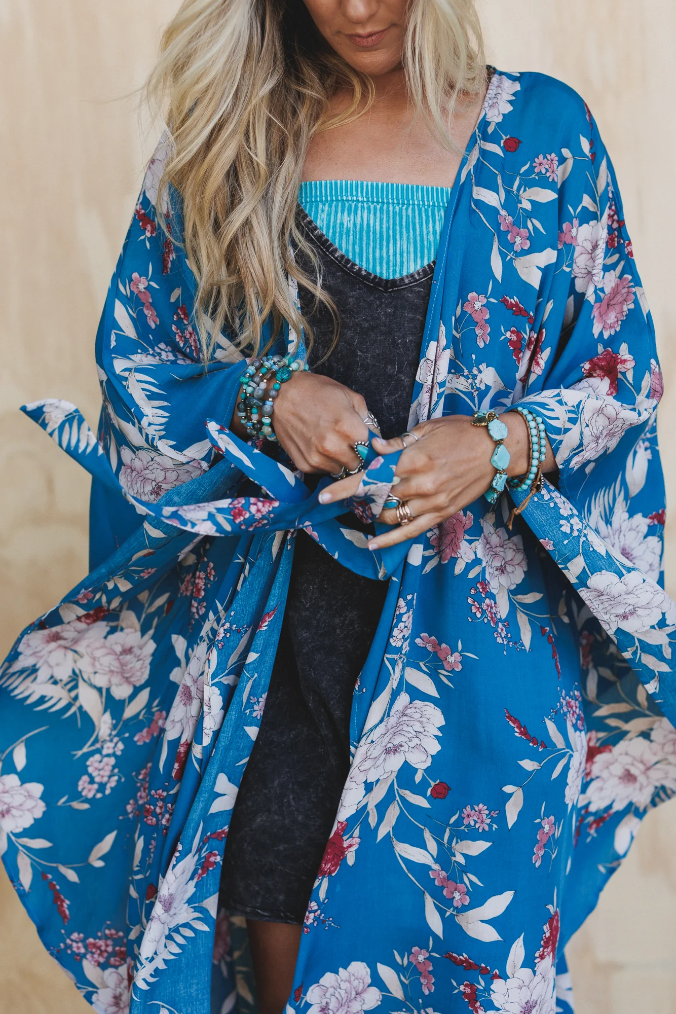 Free Flowin' Butterfly Sleeve Kimono - Teal - Image 3