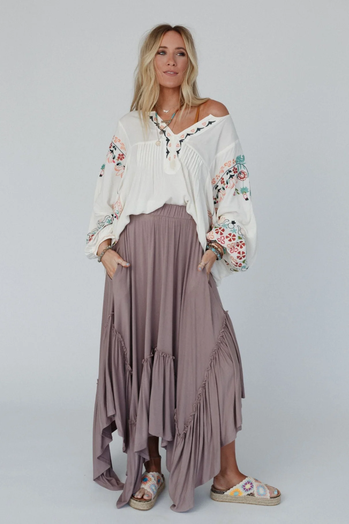 Frida Embroidered Dolman Sleeve Top - Ivory - Image 7