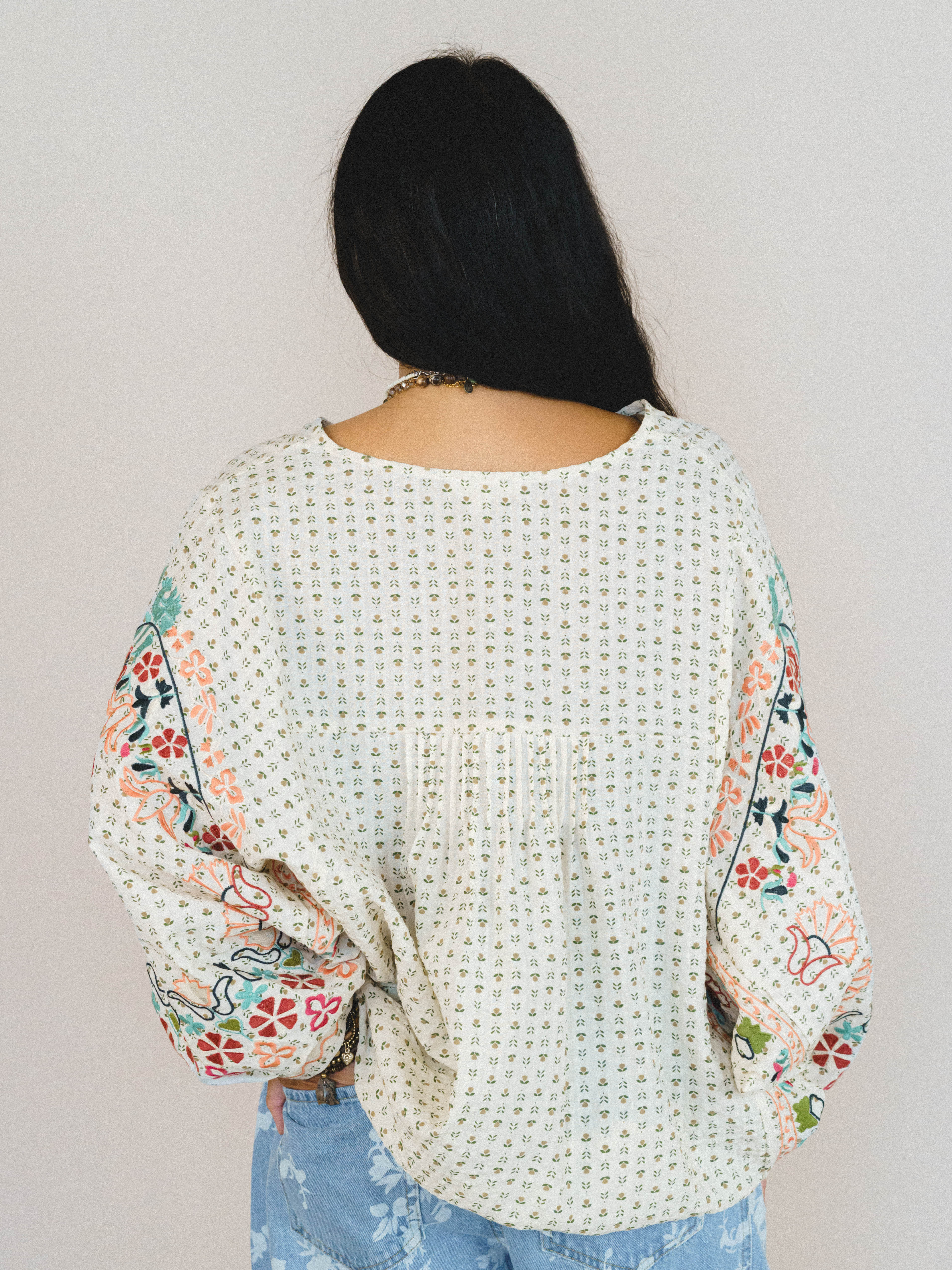 Frida Embroidered Dolman Sleeve Top - Oatmeal - Image 3