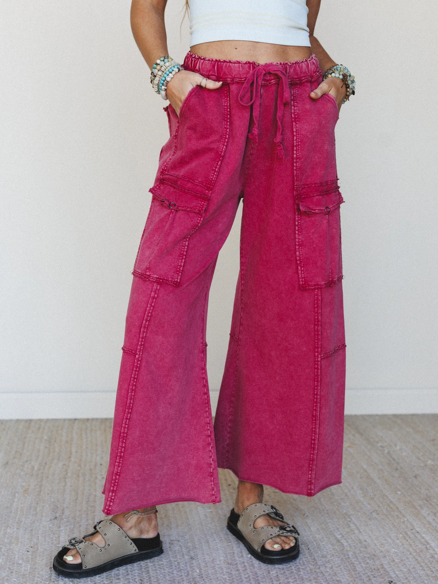 Game On Cargo Wide Leg Pant - Burgundy