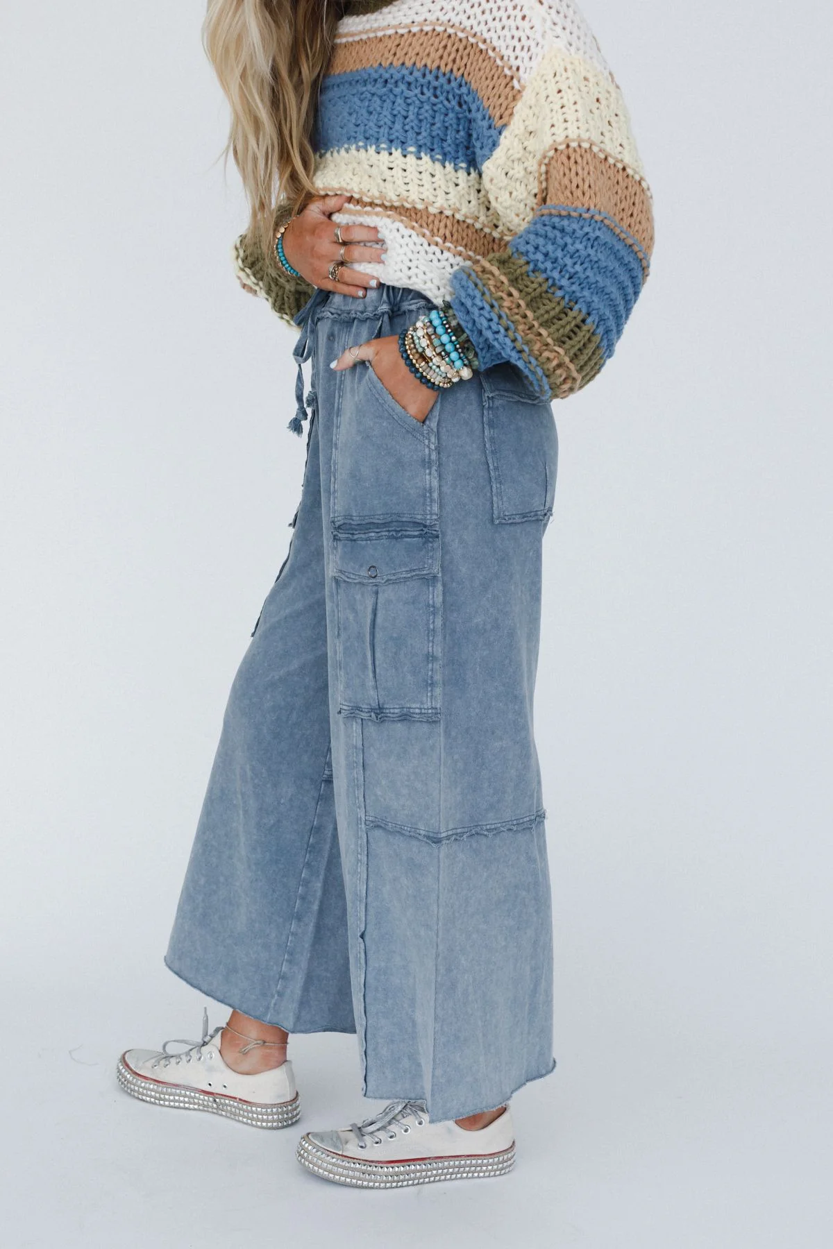 Game On Cargo Wide Leg Pant - Faded Navy - Image 6