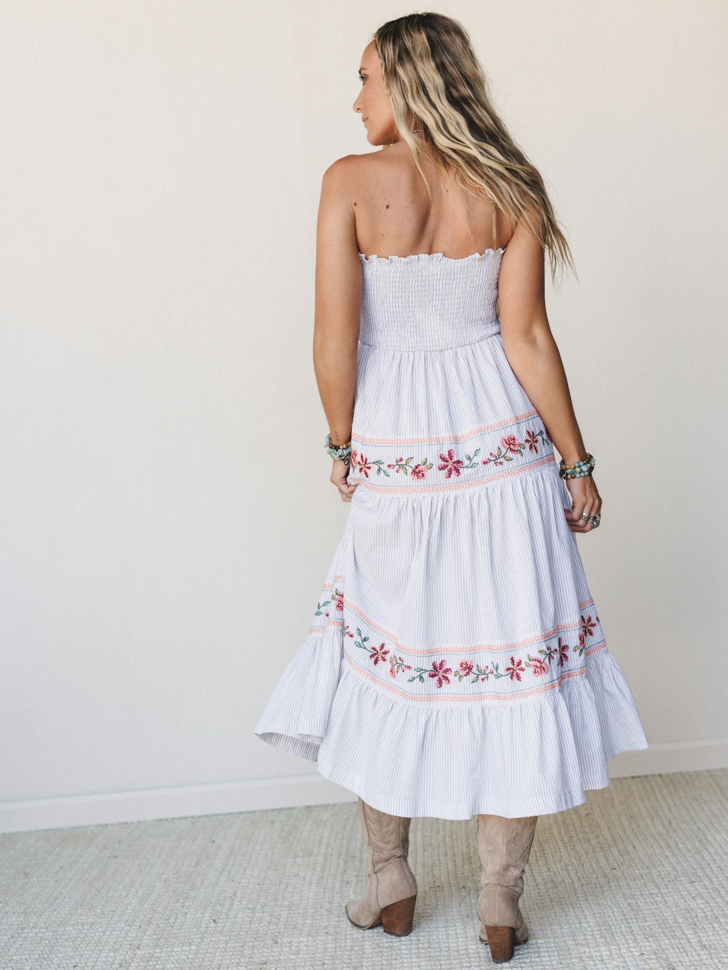 Garden Nomad Embroidered Dress - Off White Taupe - Image 6