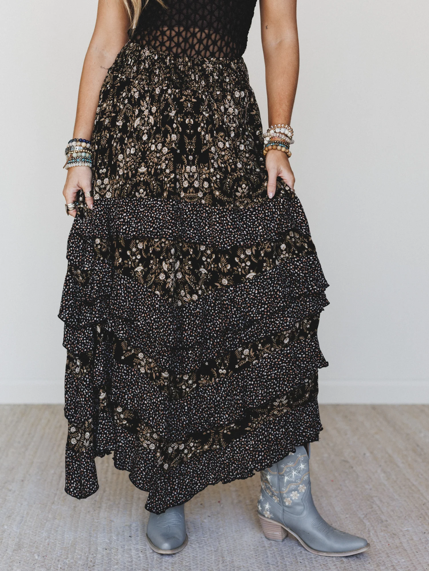 Garden of Flur Maxi Skirt - Black Multi - Pre Order