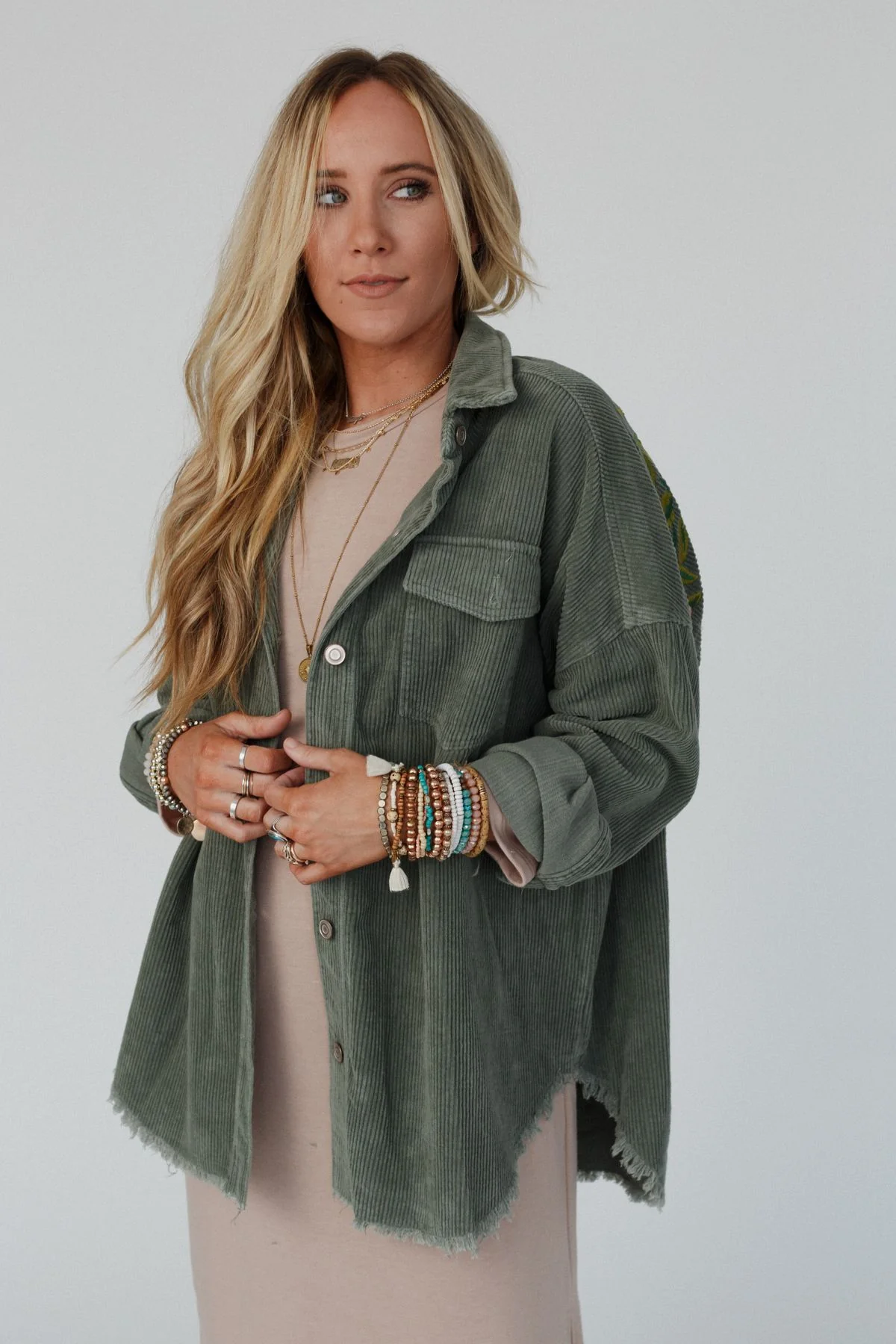 Gardener Embroidered Button Down Top - Olive - Image 3