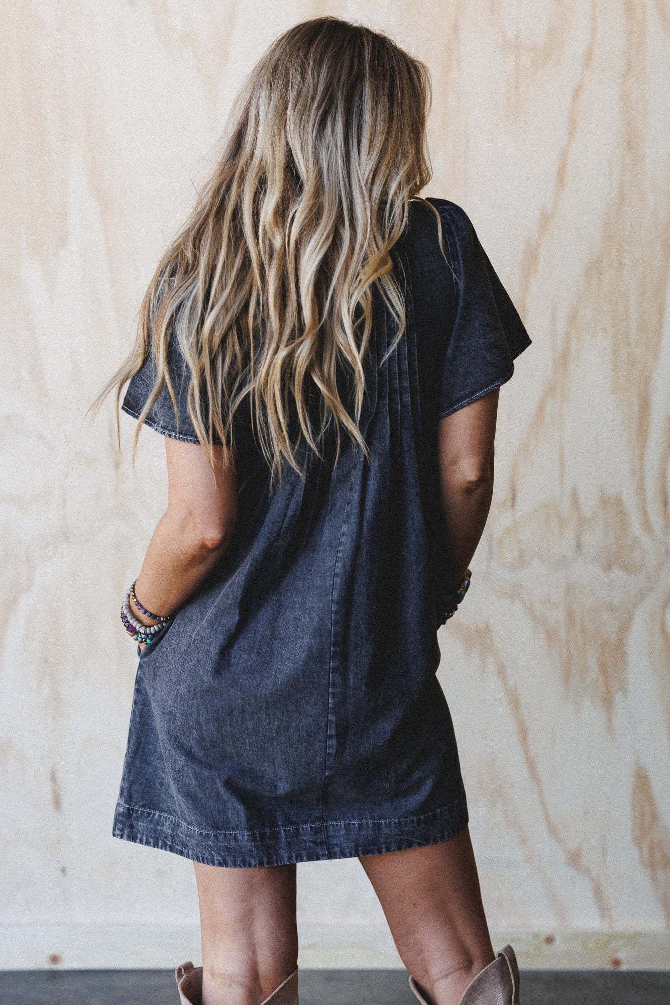 Getaway Pleated Denim Dress - Black - Image 4