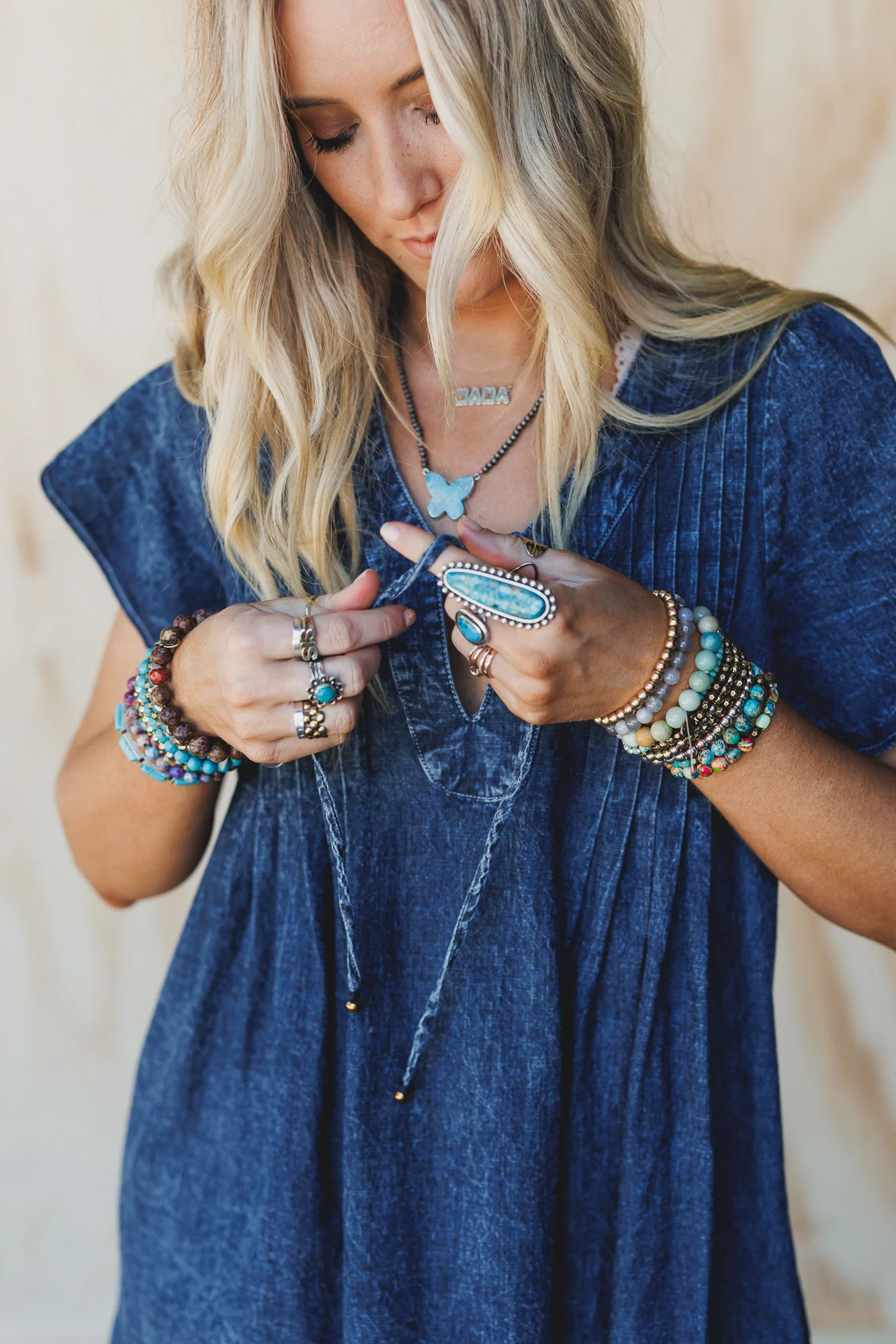Getaway Pleated Denim Dress - Washed Denim - Image 5
