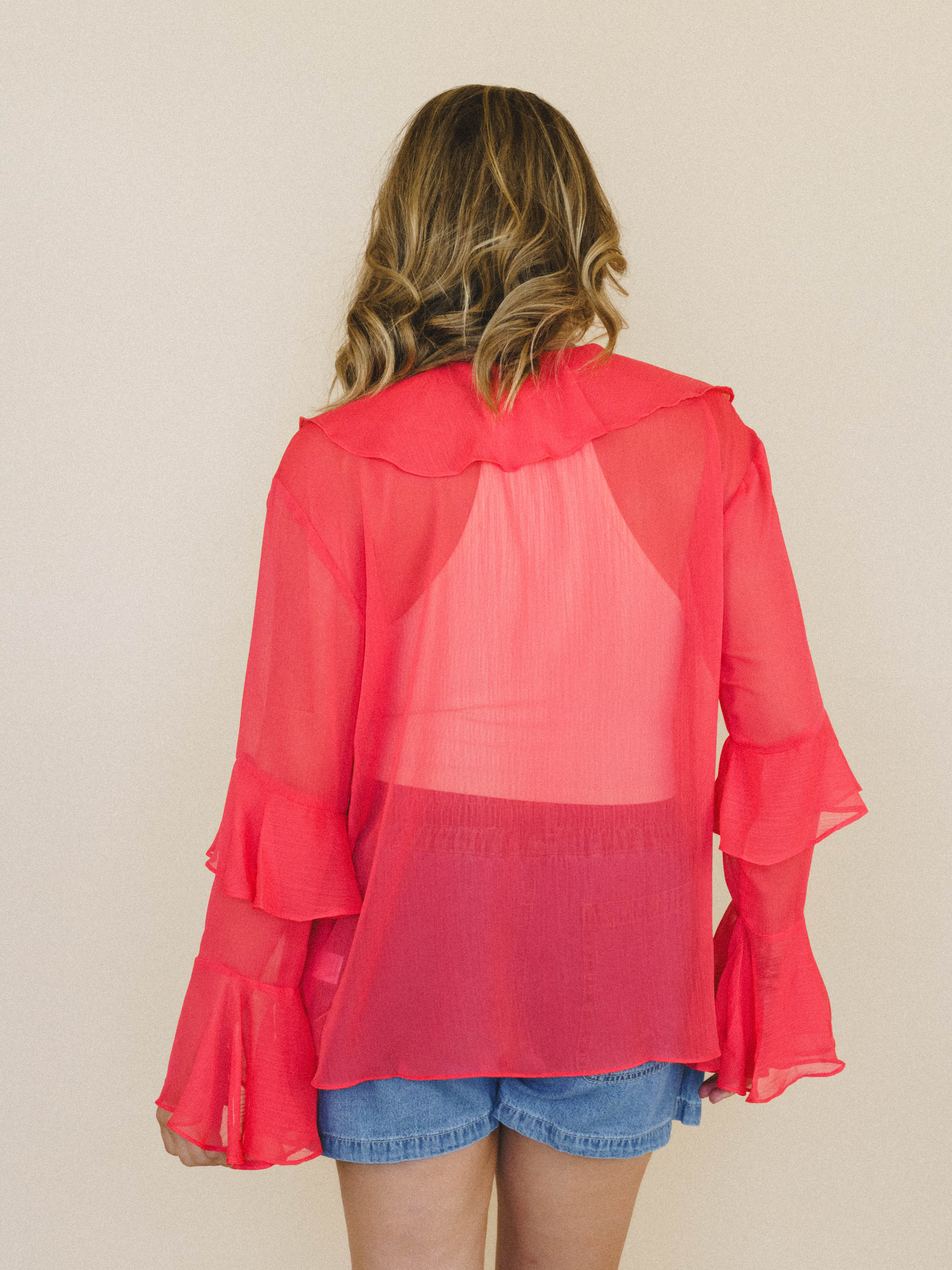 Ginger Rose Ruffle Blouse - Red Orange - Image 3