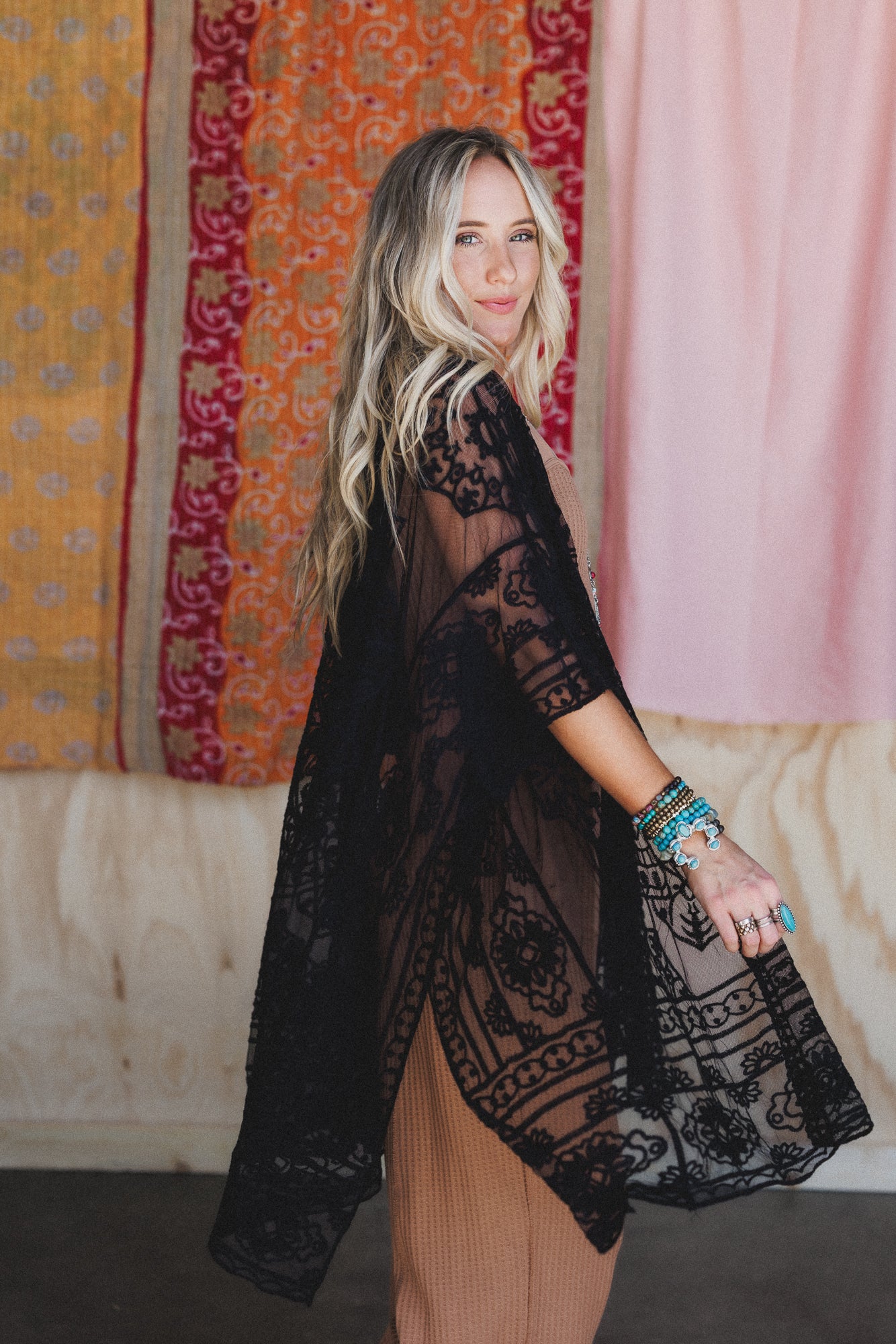 Go Wildflower Floral Embroidered Kimono - Black - Image 5