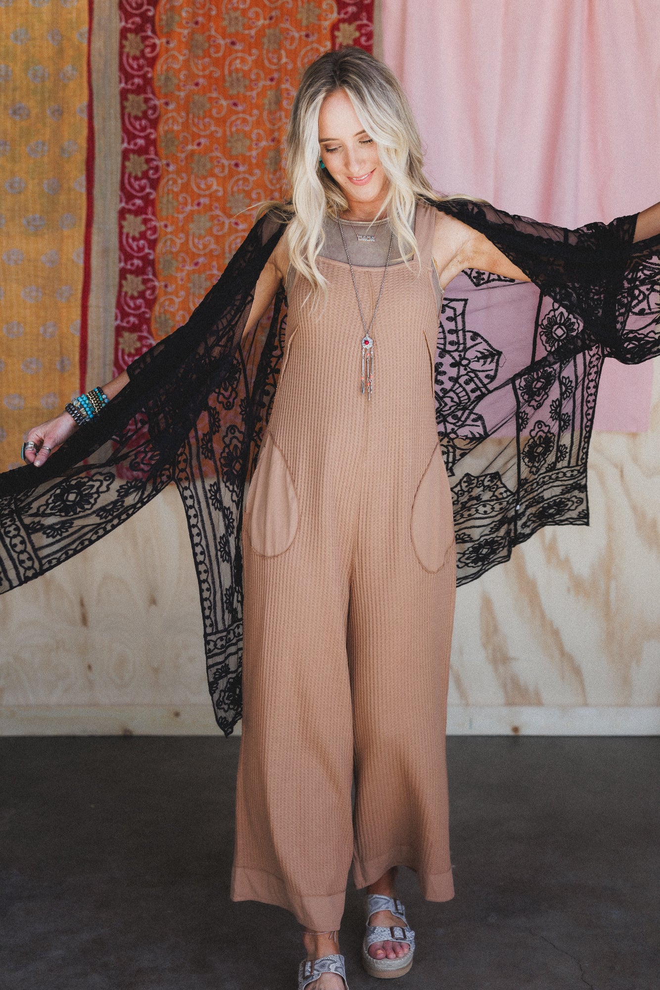 Go Wildflower Floral Embroidered Kimono - Black - Image 6