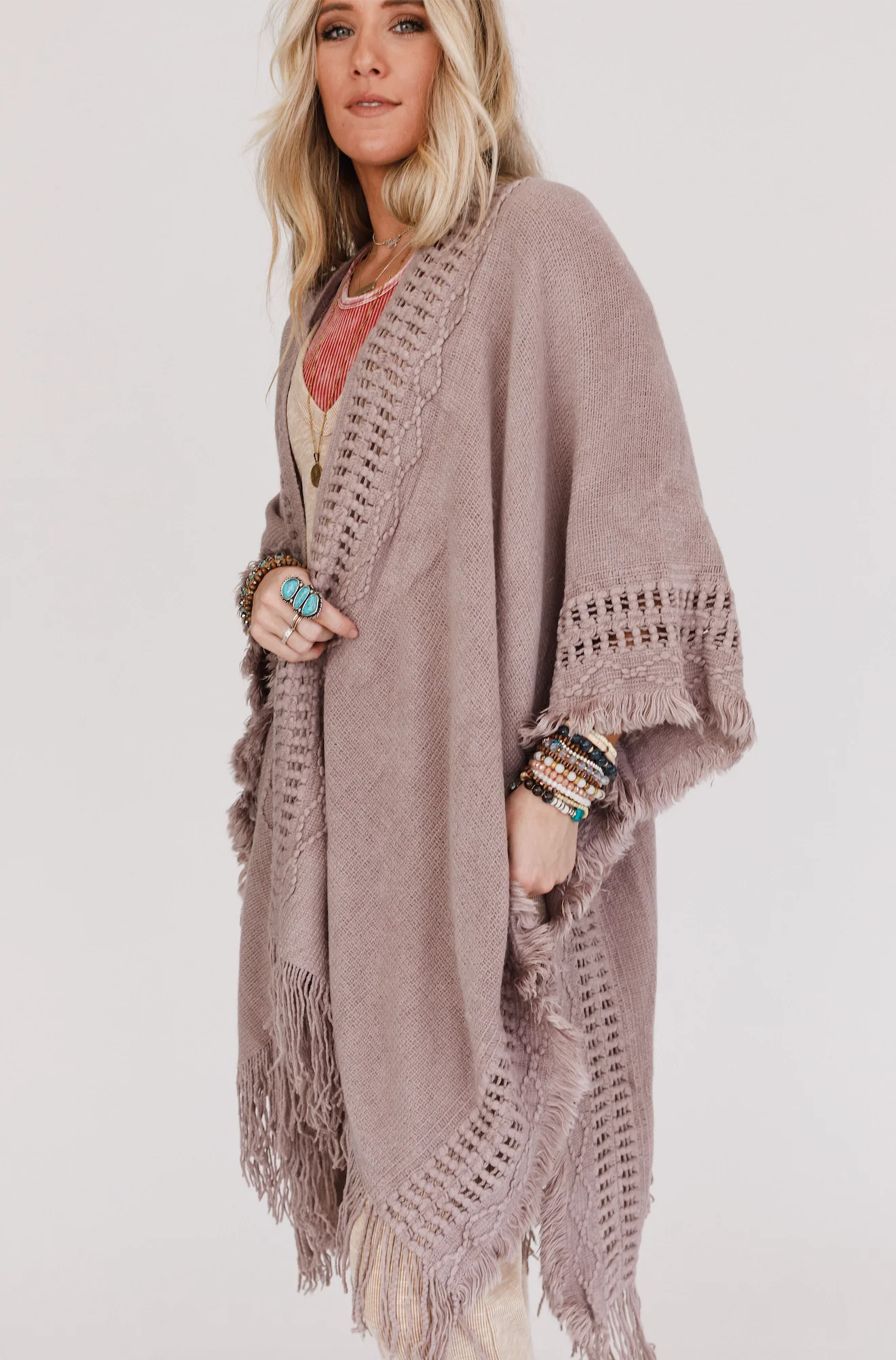 Go With The Flow Ruana - Taupe - Image 2