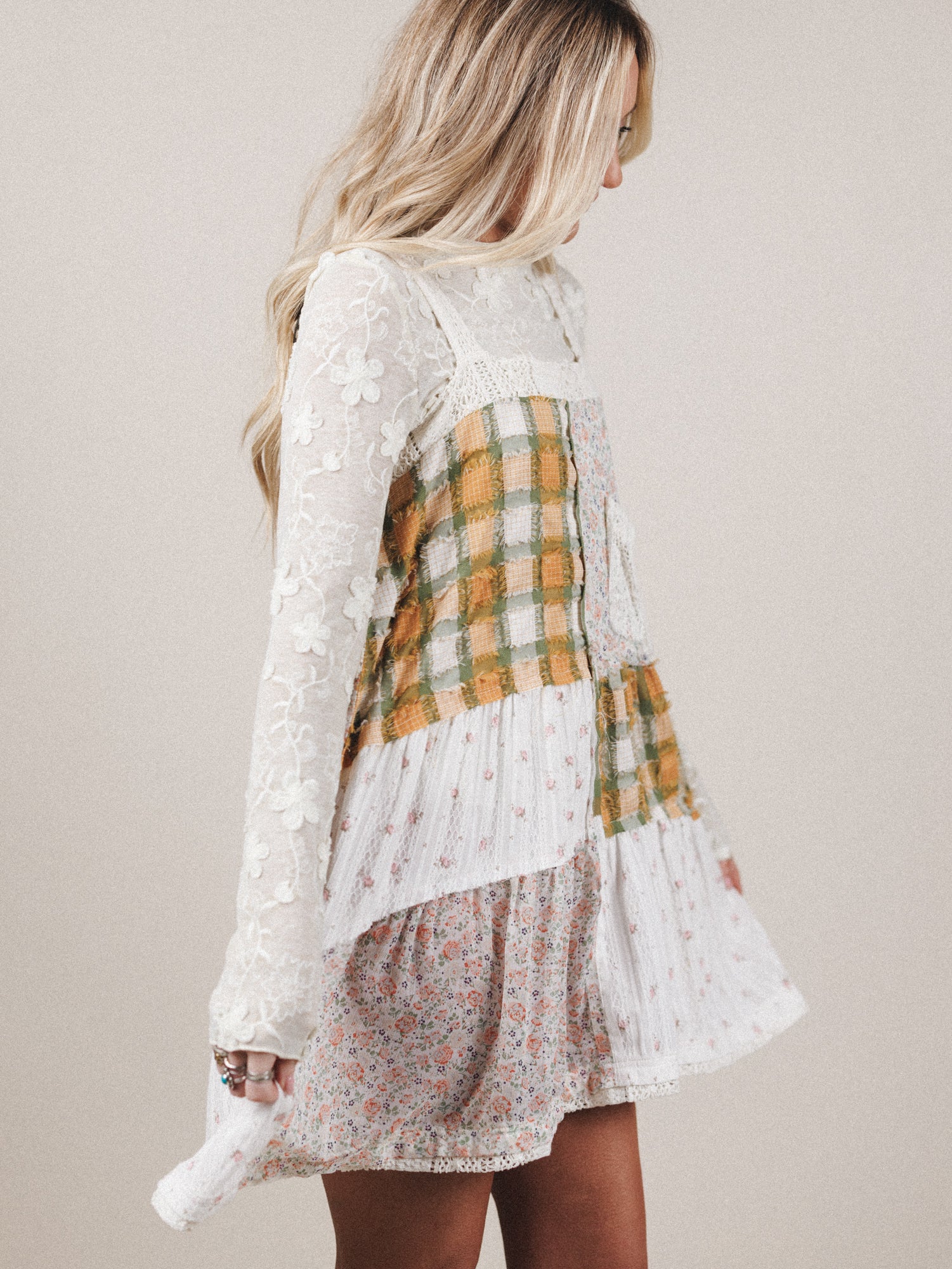 Golden Fields Patchwork Dress - Sage - Image 2