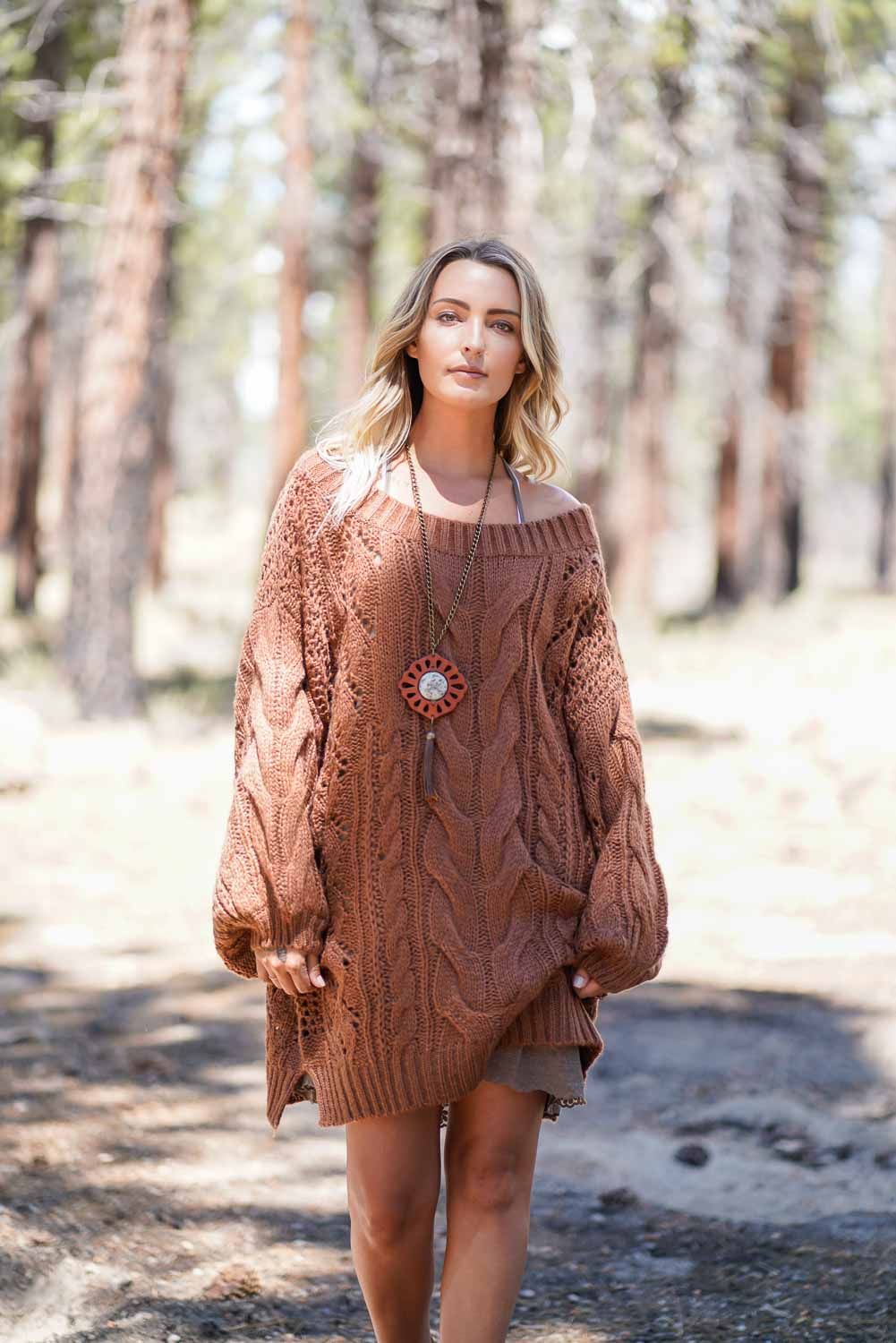 Golden Hour Bubble Sleeve Sweater Dress - Mocha - Image 4