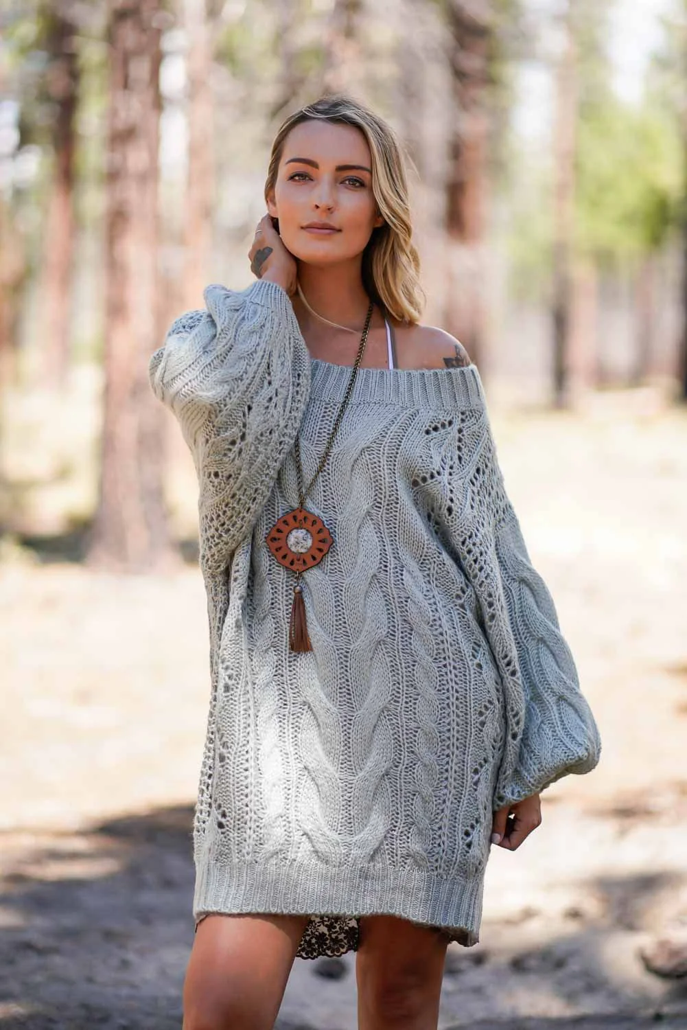 Golden Hour Bubble Sleeve Sweater Dress - Sage - Image 2