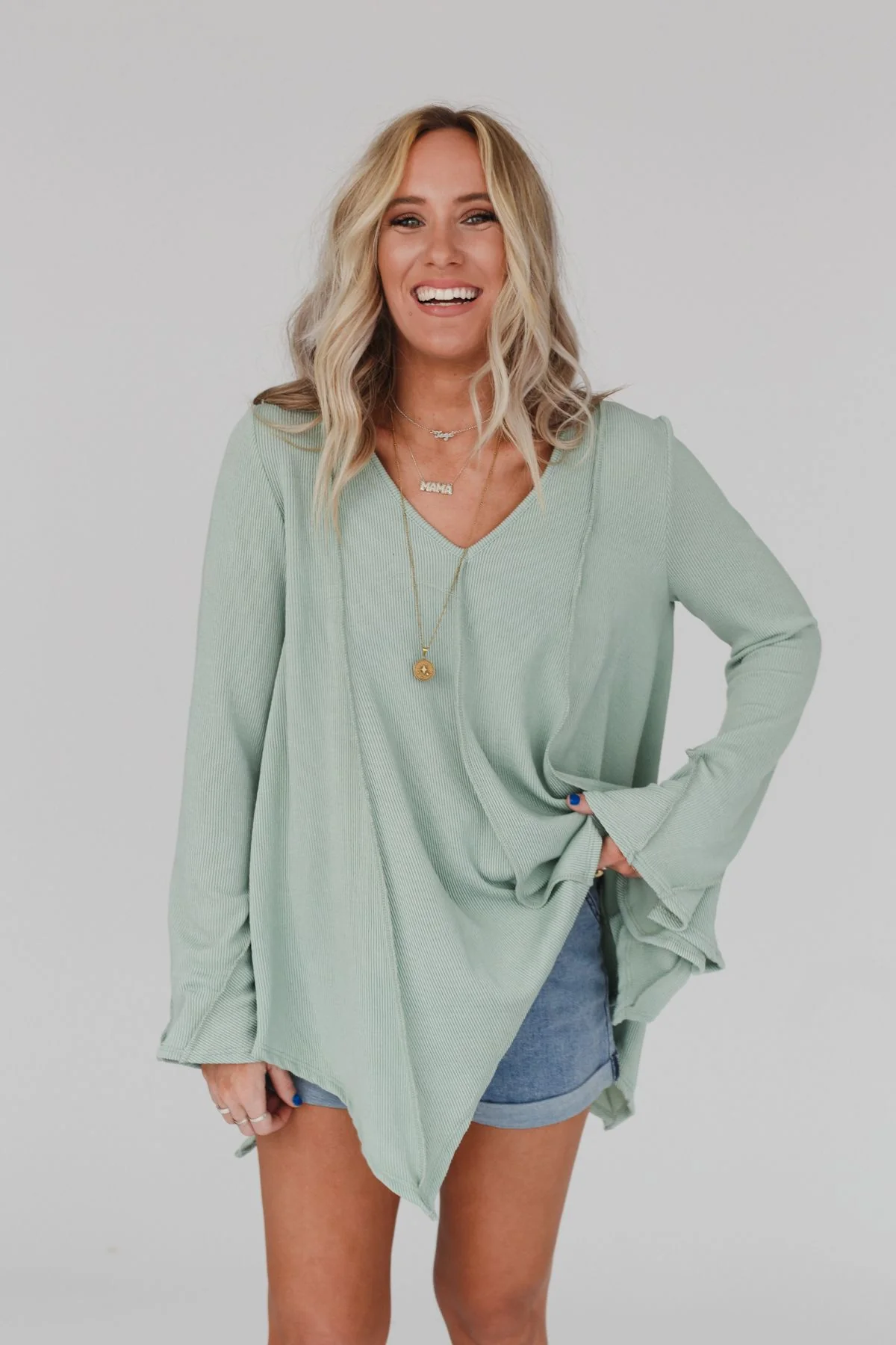 Golden Hour Long Bell Sleeve Top - Sage - Image 5