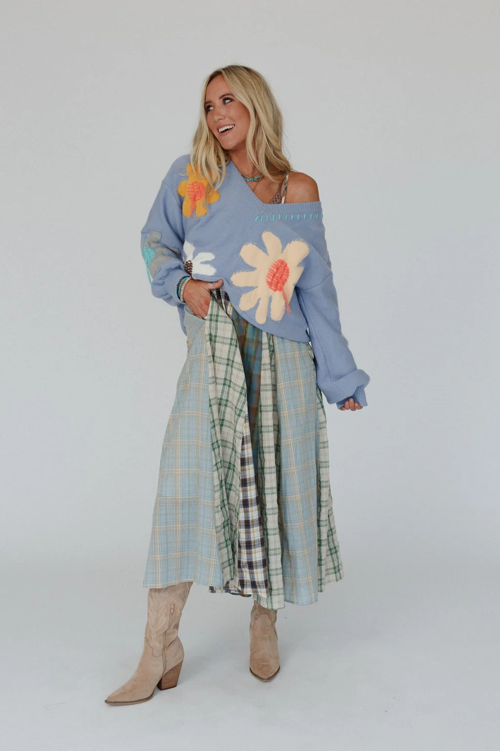 Good Mood Flower Print Sweater - Blue - Image 10