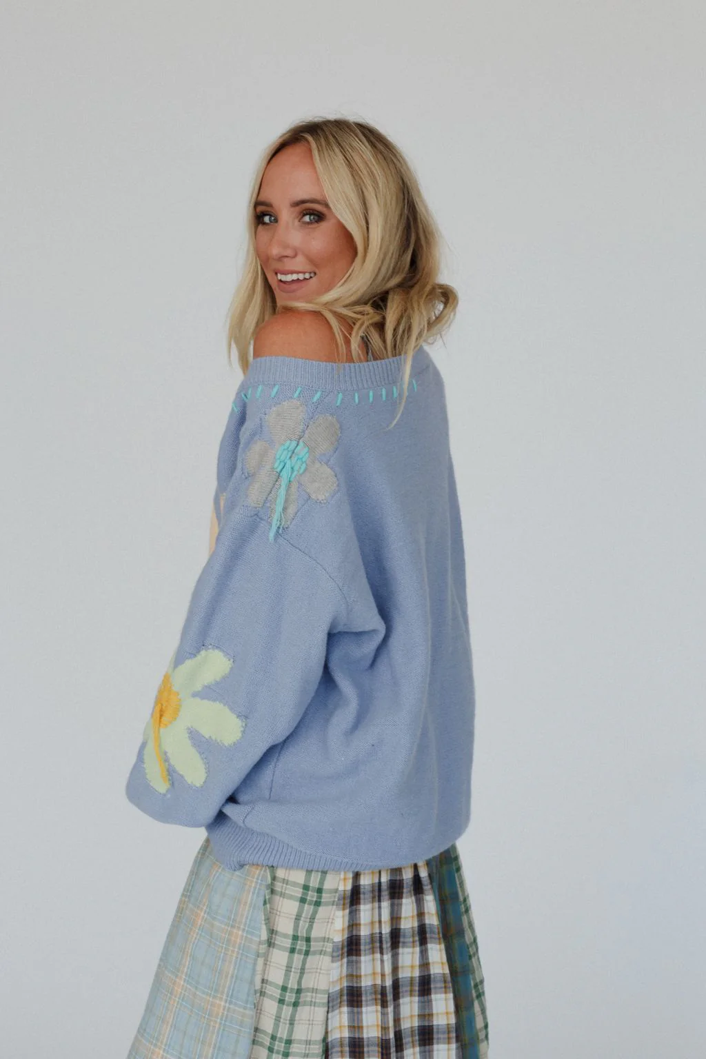 Good Mood Flower Print Sweater - Blue - Image 11