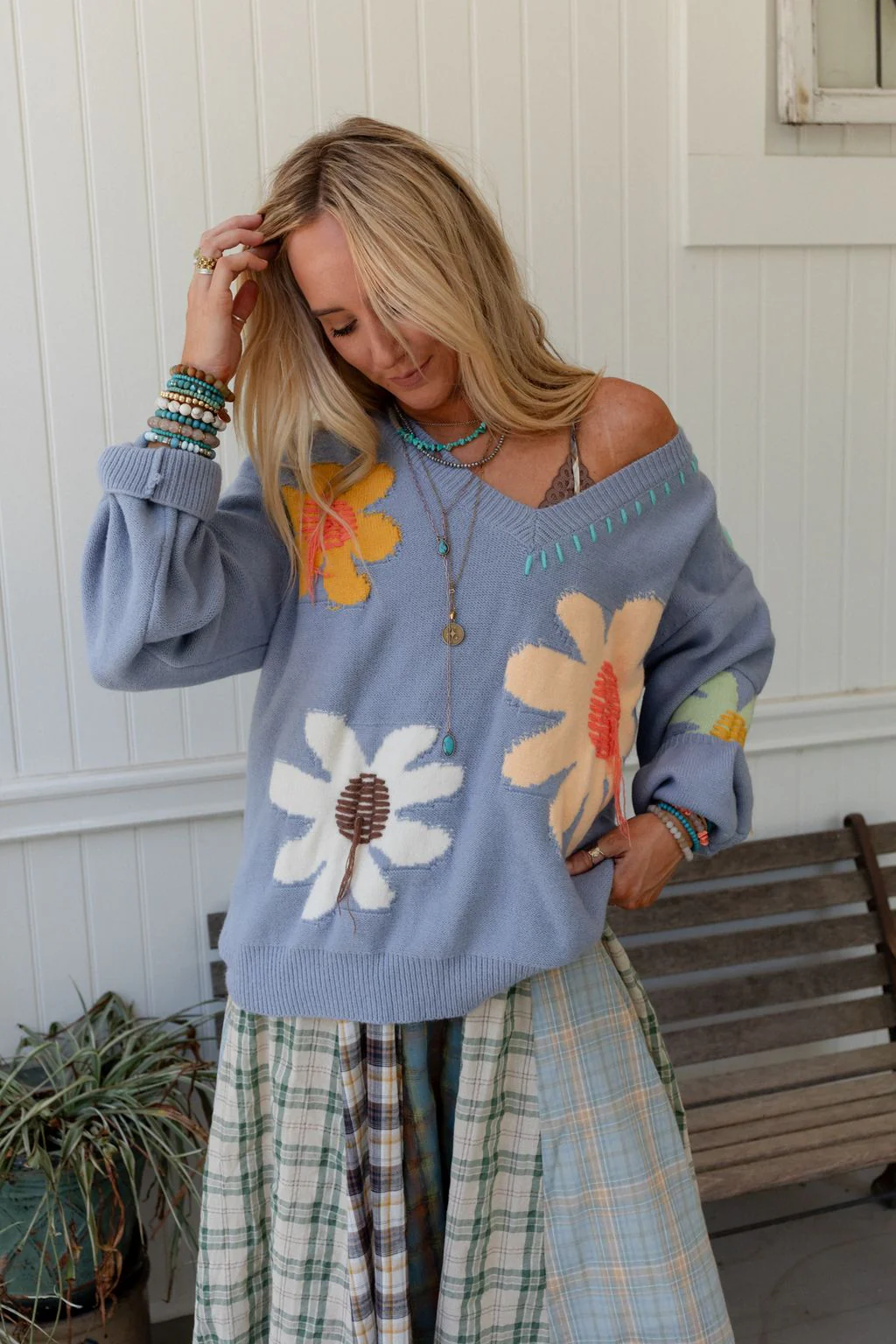 Good Mood Flower Print Sweater - Blue - Image 2