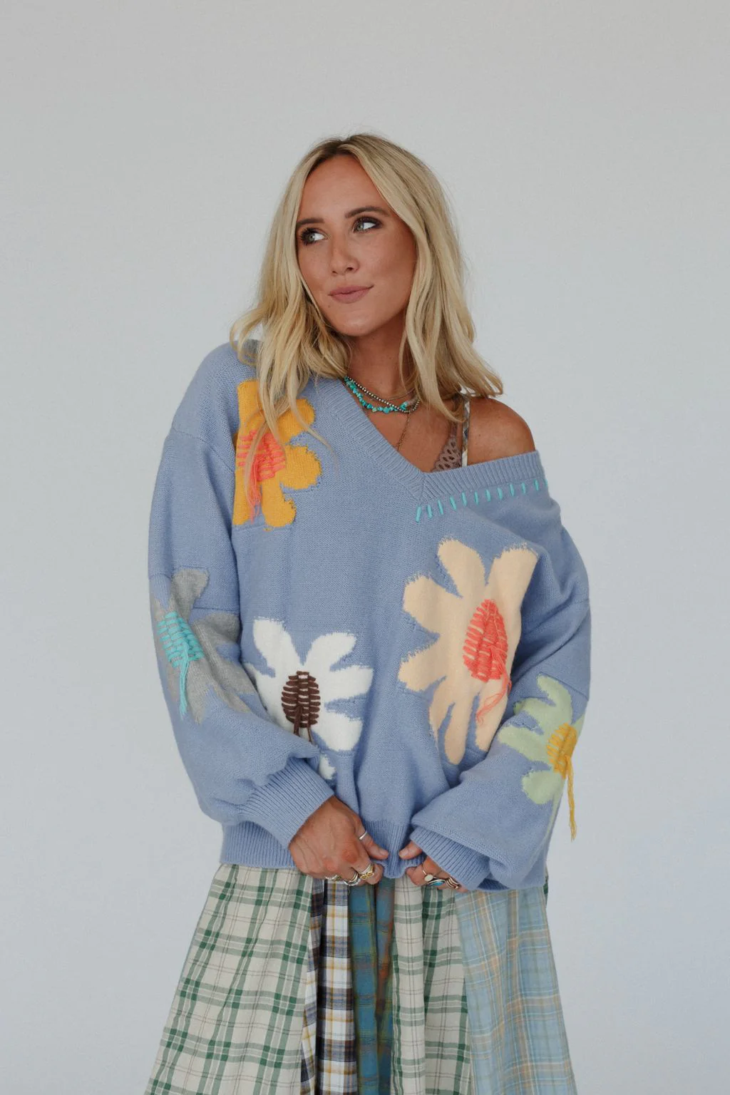 Good Mood Flower Print Sweater - Blue - Image 9