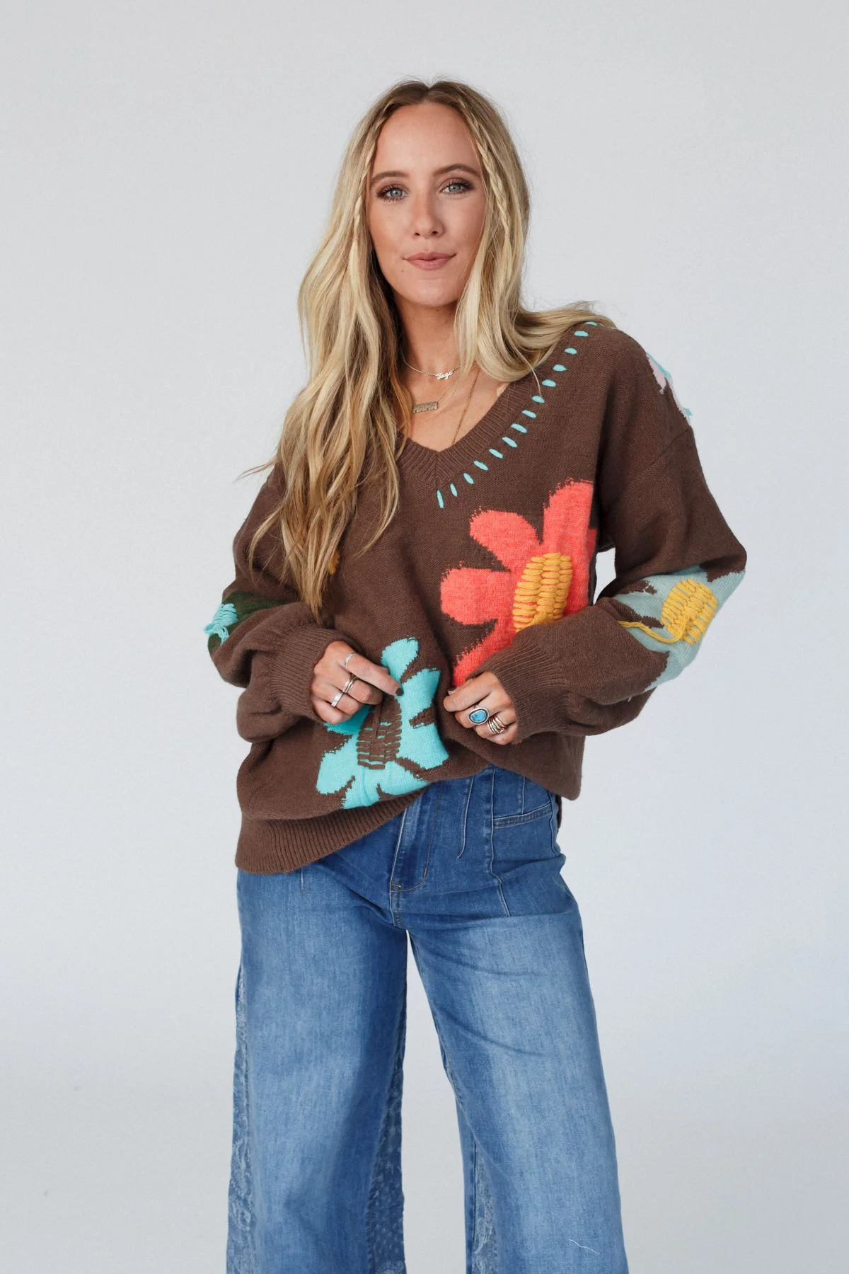 Good Mood Flower Print Sweater - Chocolate - Image 4