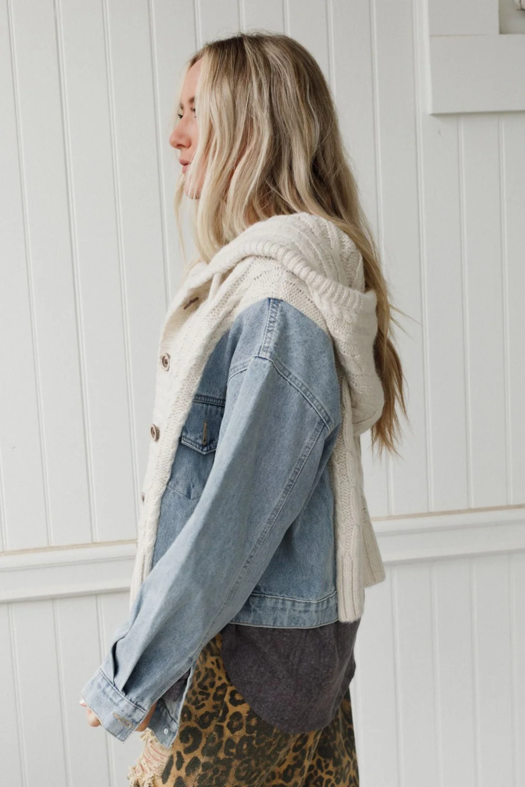 Gwen Denim Sweater Jacket - Oatmeal - Image 2