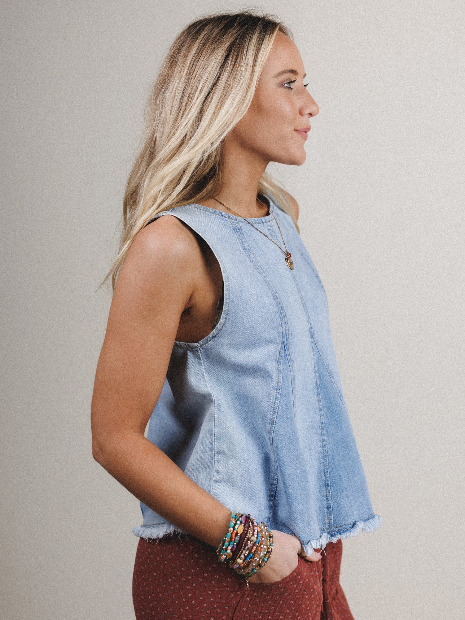Hanging High Denim Top - Light Wash - Image 3