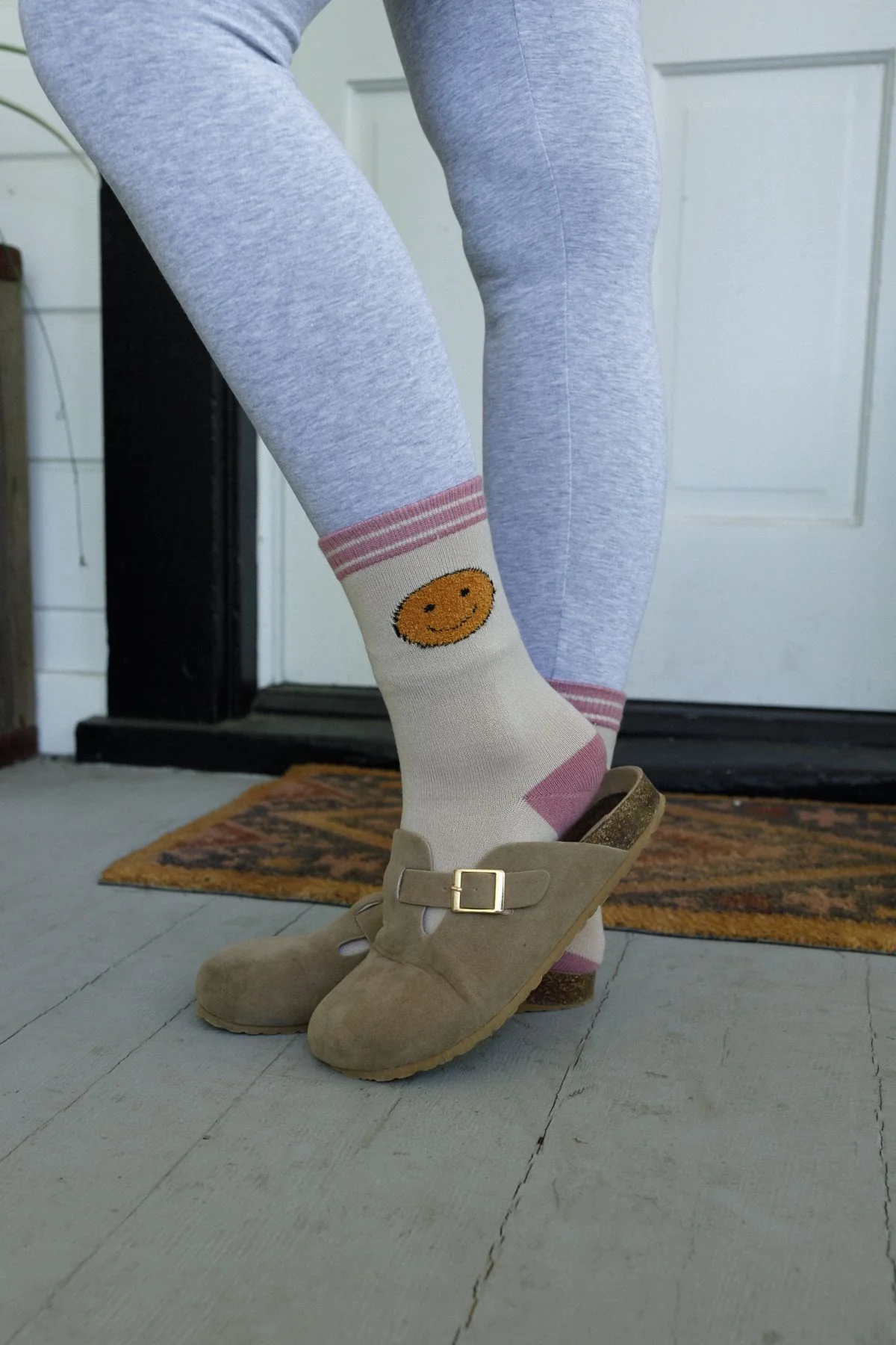 Happy Feet Smiley Face Socks - Tan - Image 3