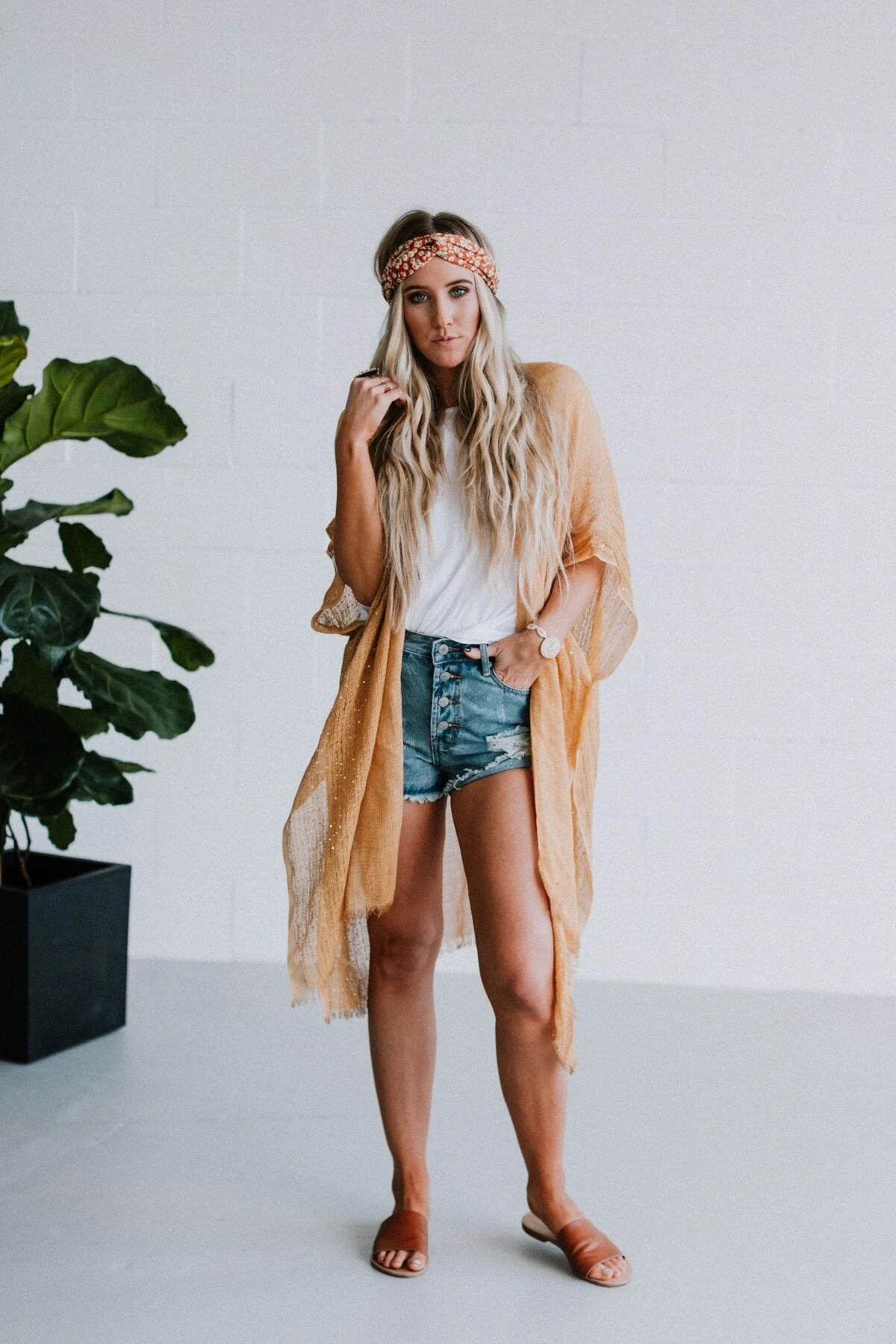 Mikka Sequin Frayed Trim Kimono - Mustard - Image 11